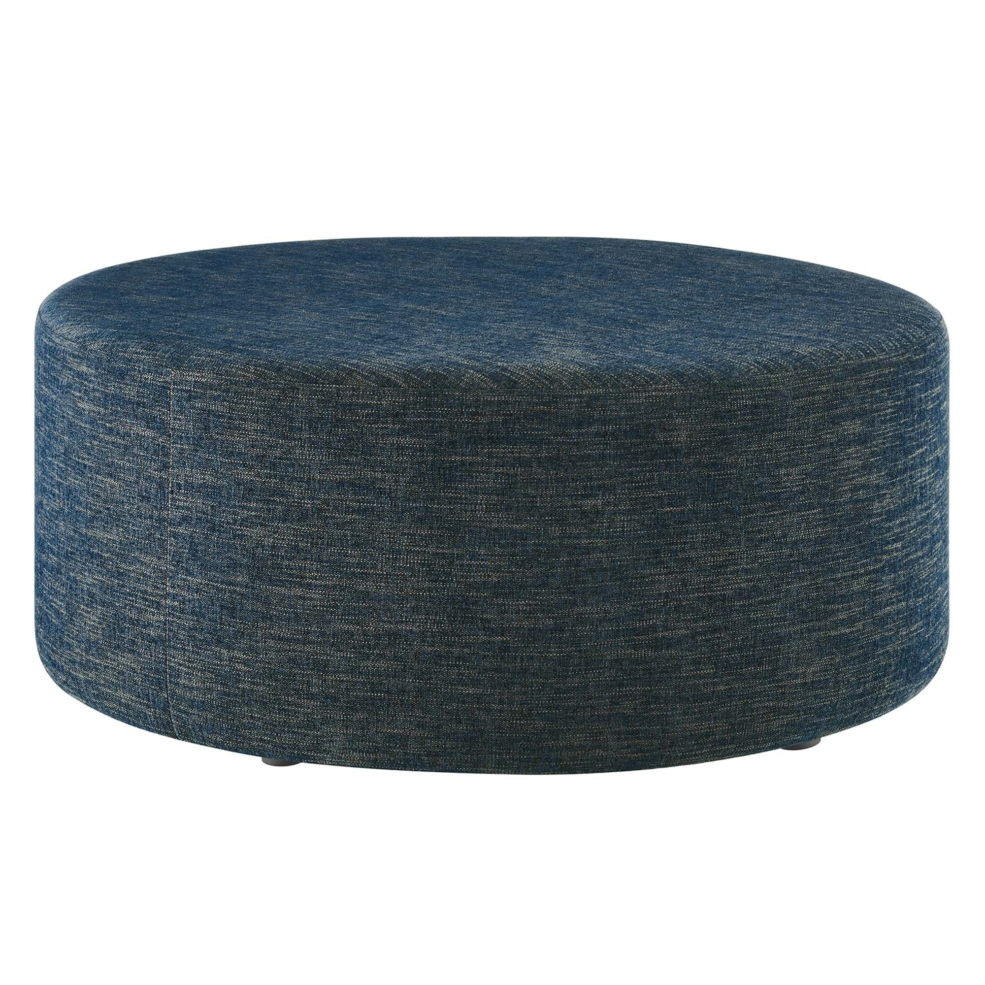 Callum Large 38" Round Woven Heathered Fabric Upholstered Ottoman - Image 21