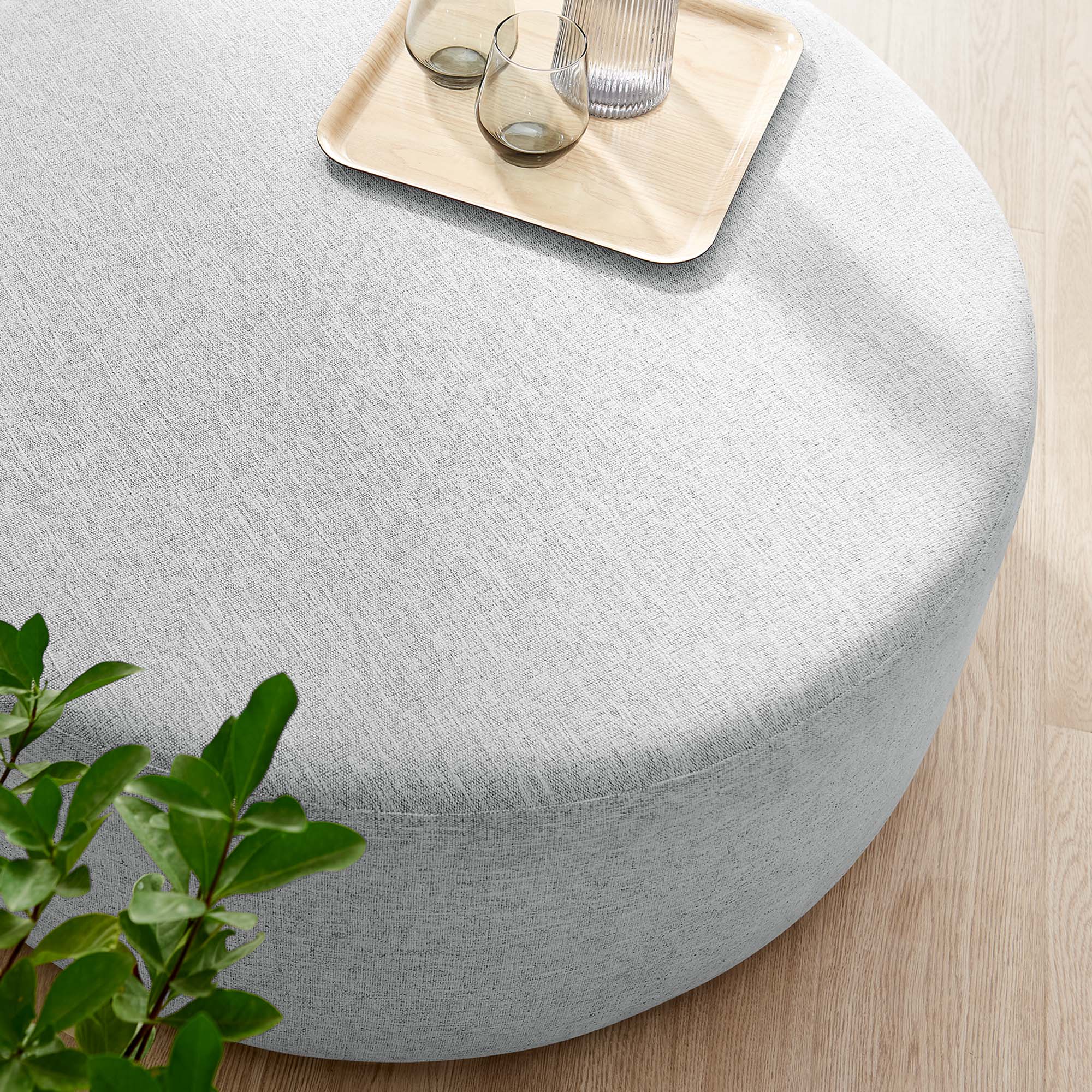 Callum Large 38" Round Woven Heathered Fabric Upholstered Ottoman - Image 7