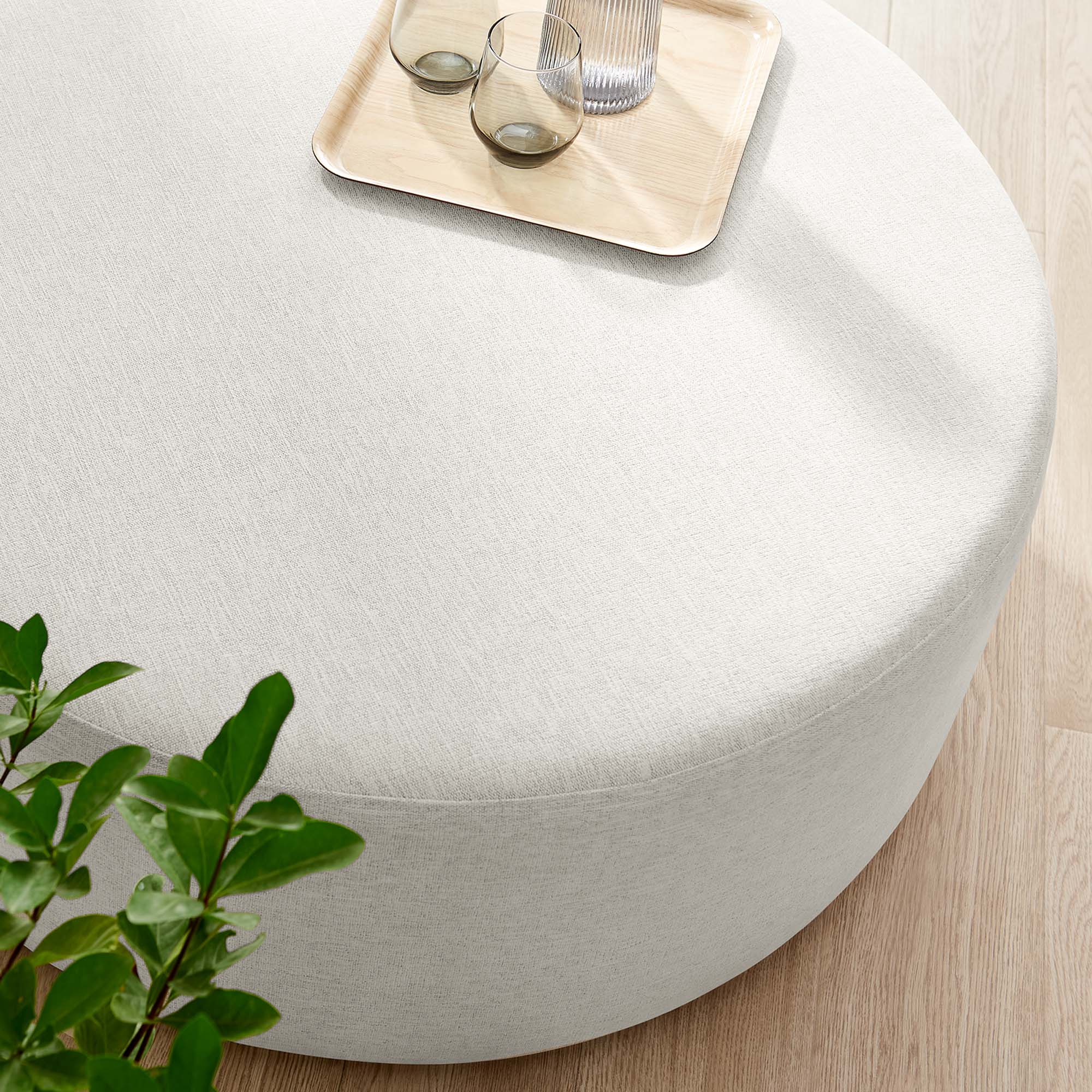 Callum Large 38" Round Woven Heathered Fabric Upholstered Ottoman - Image 8