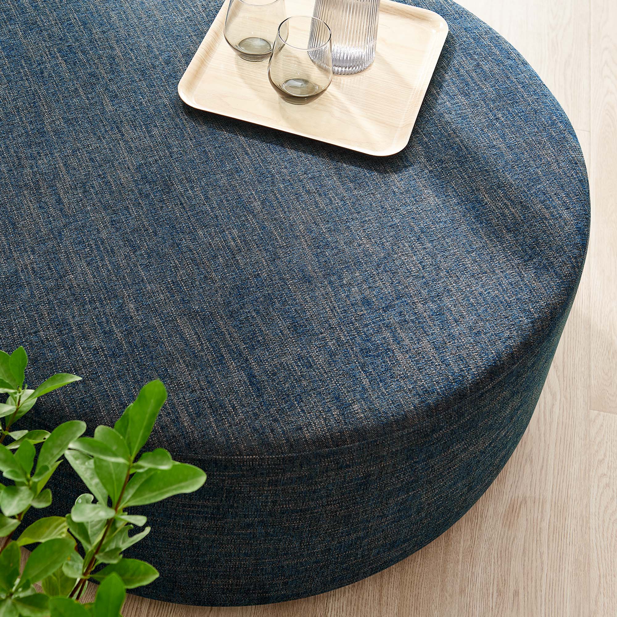 Callum Large 38" Round Woven Heathered Fabric Upholstered Ottoman - Image 9