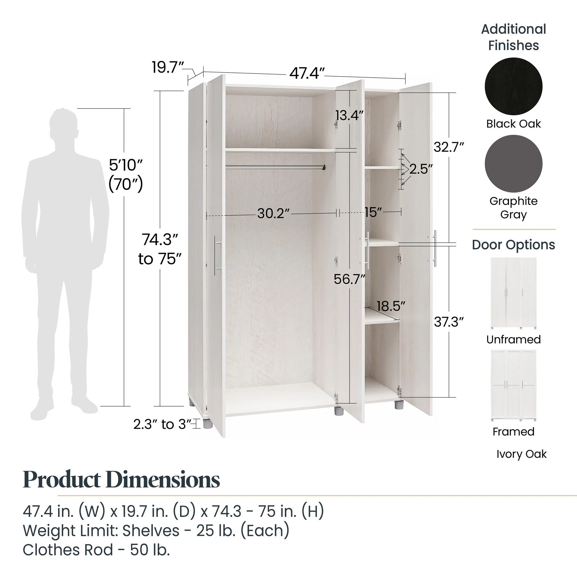 Camberly - Framed 3 Door Wardrobe - Black - Image 4