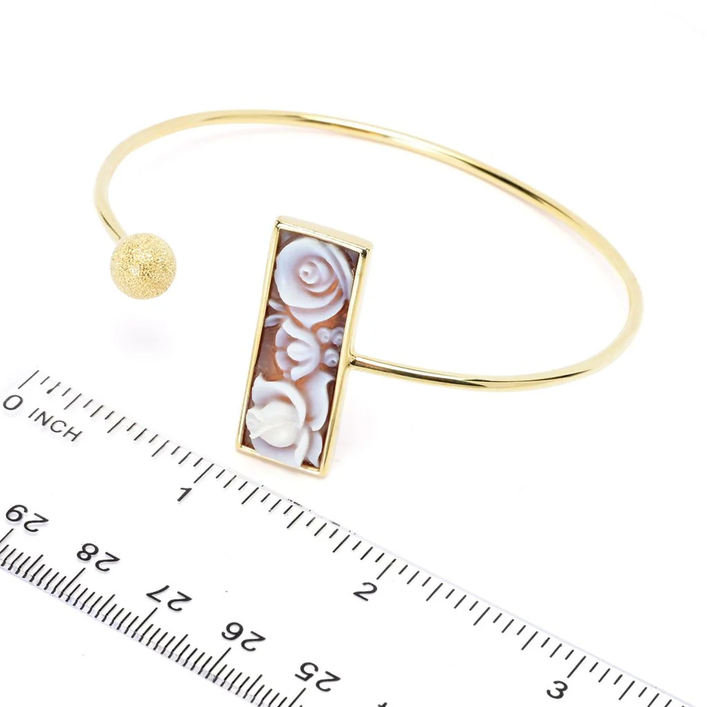 Cameo Italiano 18K Gold Plated "Minima" Rose Shell Cameo Cuff Bracelet - Image 2
