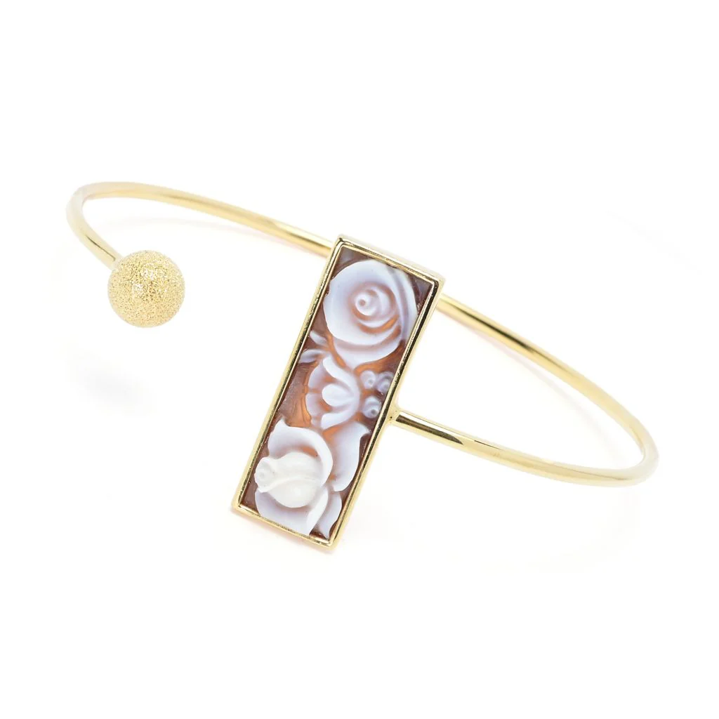 Cameo Italiano 18K Gold Plated "Minima" Rose Shell Cameo Cuff Bracelet - Image 3