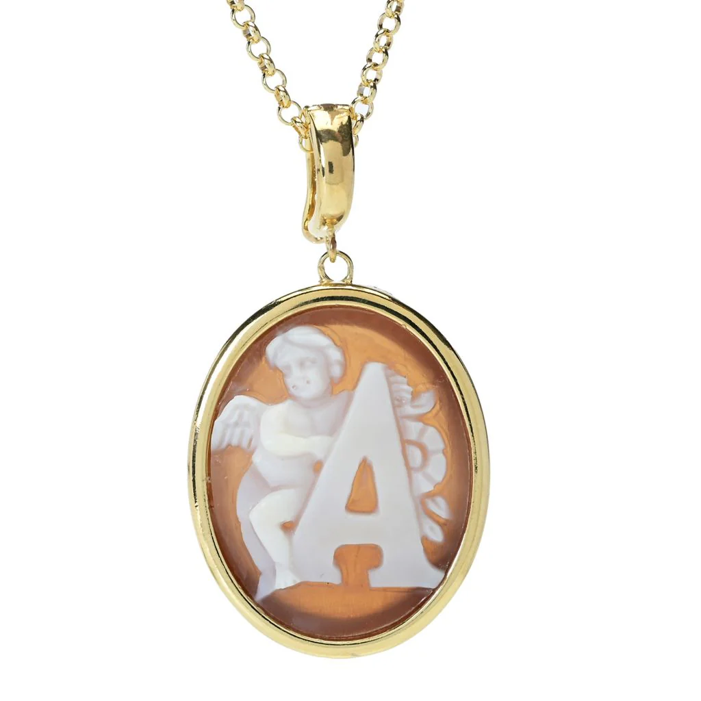 Cameo Italiano 18K Gold Plated "Romantica" Angel Choice of Initial Pendant w/ Chain - Image 2