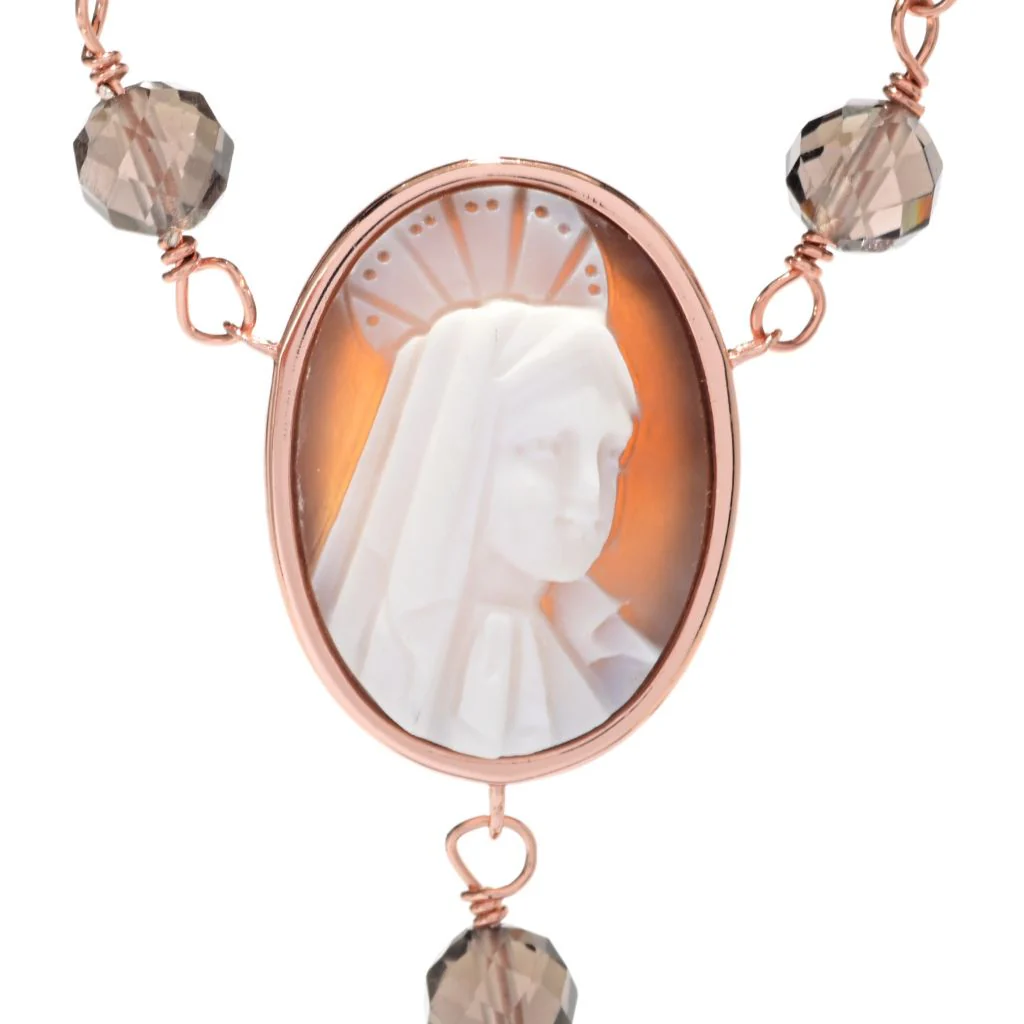 Cameo Italiano 18K Gold Plated "Sacred" Cameo & Smoky Quartz Rosary Necklace - Image 2