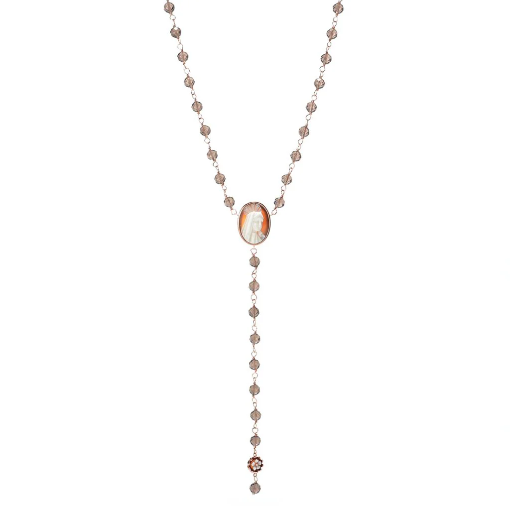 Cameo Italiano 18K Gold Plated "Sacred" Cameo & Smoky Quartz Rosary Necklace - Image 3
