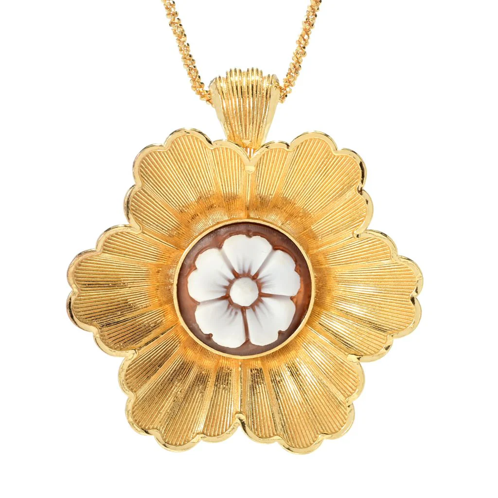 Cameo Italiano 18K Gold Plated "Scent" Flower Cameo Pendant w/ Chain - Image 3