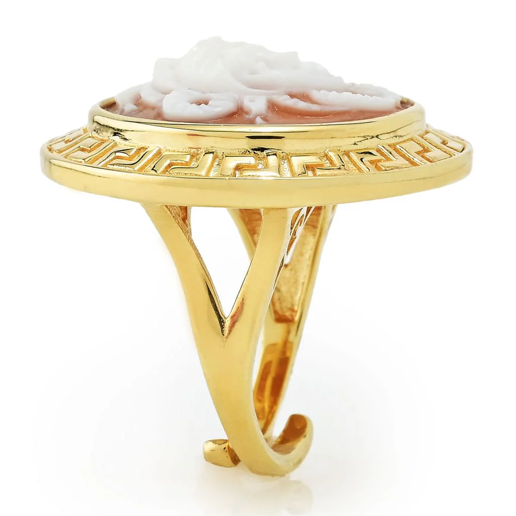 Cameo Italiano "Acropolis" 20mm Medusa Shell Cameo Greek Key Halo Ring - Image 2