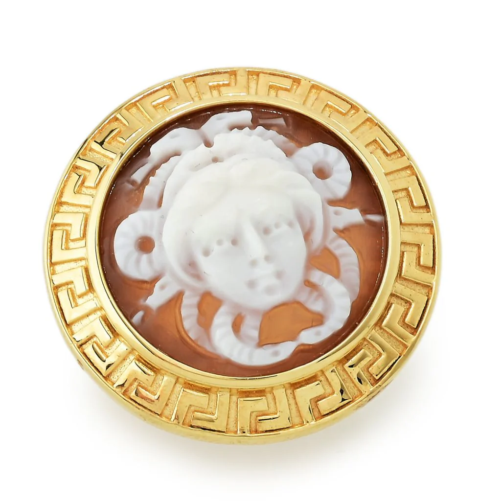Cameo Italiano "Acropolis" 20mm Medusa Shell Cameo Greek Key Halo Ring - Image 3