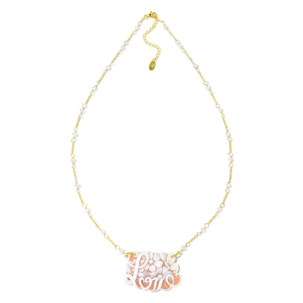 Cameo Italiano "Elysee" Cultured Pearl & Shell Cameo Choice of Word Necklace - Image 2
