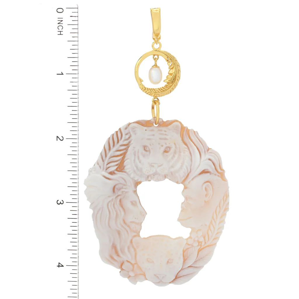 Cameo Italiano "Elysee" Jungle Animals Openwork Shell Cameo Enhancer Pendant - Image 2