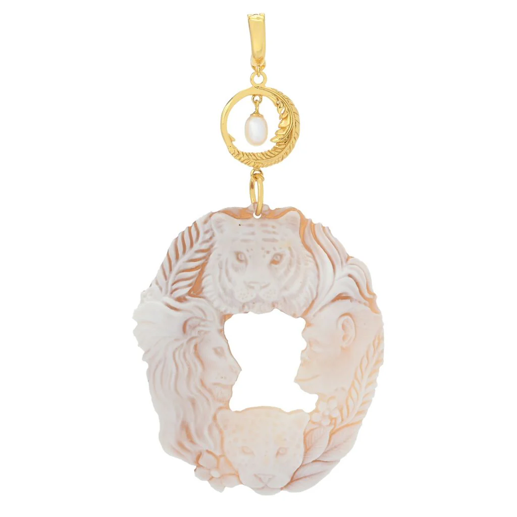 Cameo Italiano "Elysee" Jungle Animals Openwork Shell Cameo Enhancer Pendant - Image 3