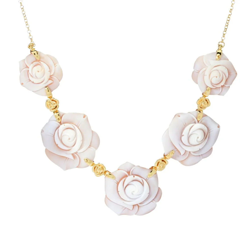 Cameo Italiano "Elysse" 5-Station Shell Rose Cameo Bib Style Necklace - Image 3