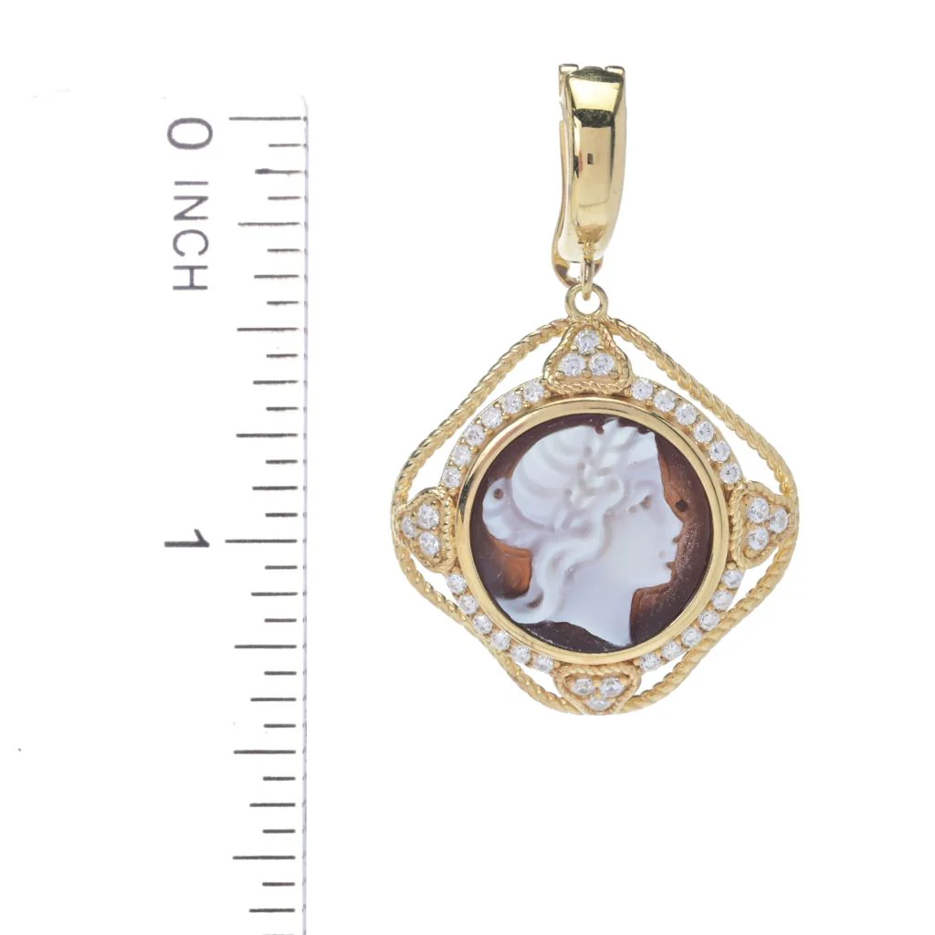 Cameo Italiano "Florence" 12mm Portrait Cameo & Simulated Diamond Pendant - Image 2