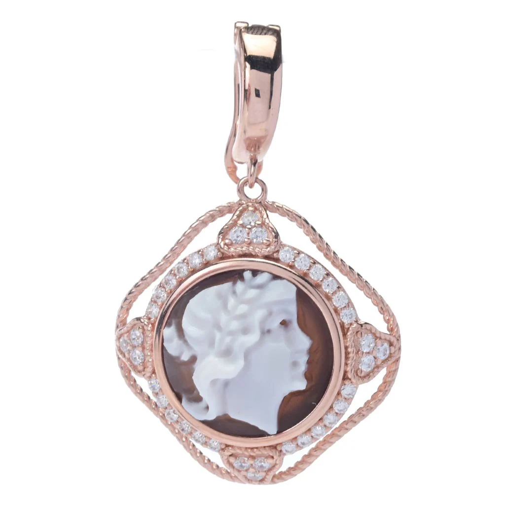 Cameo Italiano "Florence" 12mm Portrait Cameo & Simulated Diamond Pendant - Image 3