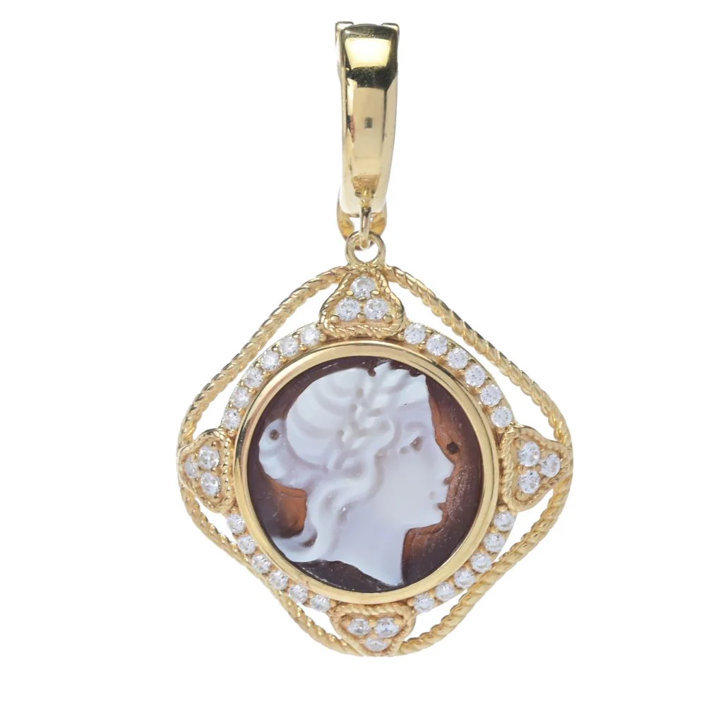 Cameo Italiano "Florence" 12mm Portrait Cameo & Simulated Diamond Pendant - Image 4