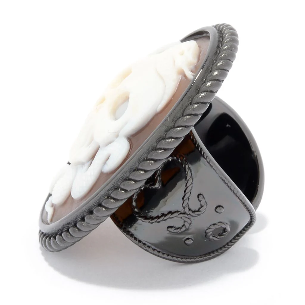Cameo Italiano Rhodium Plated "Zeus" 38mm Skull & Snake Cameo Ring - Image 2