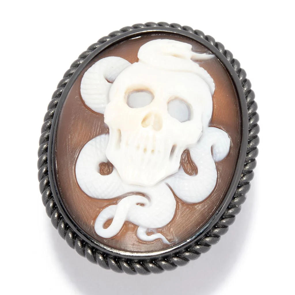 Cameo Italiano Rhodium Plated "Zeus" 38mm Skull & Snake Cameo Ring - Image 3