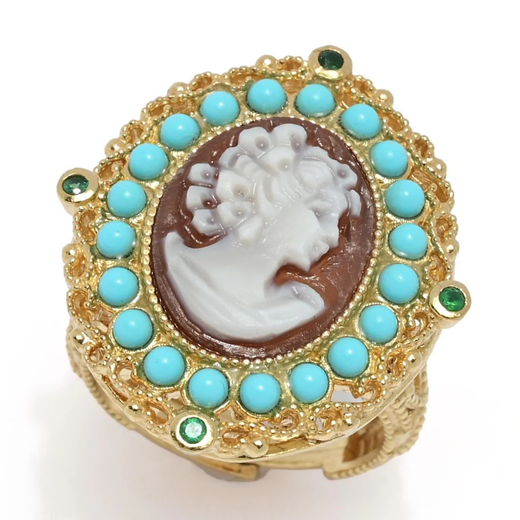 Cameo Italiano "Victoria" 16x12mm Shell Portrait Cameo & Choice of Gem Ring - Image 3
