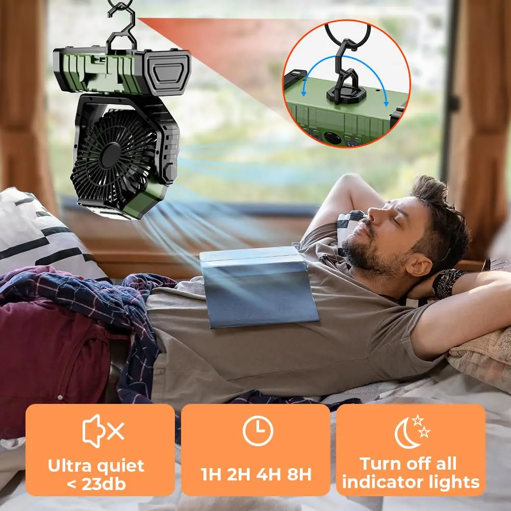 Camping Fan 20000mAh Rechargeable with LED Light Power Bank - Image 2
