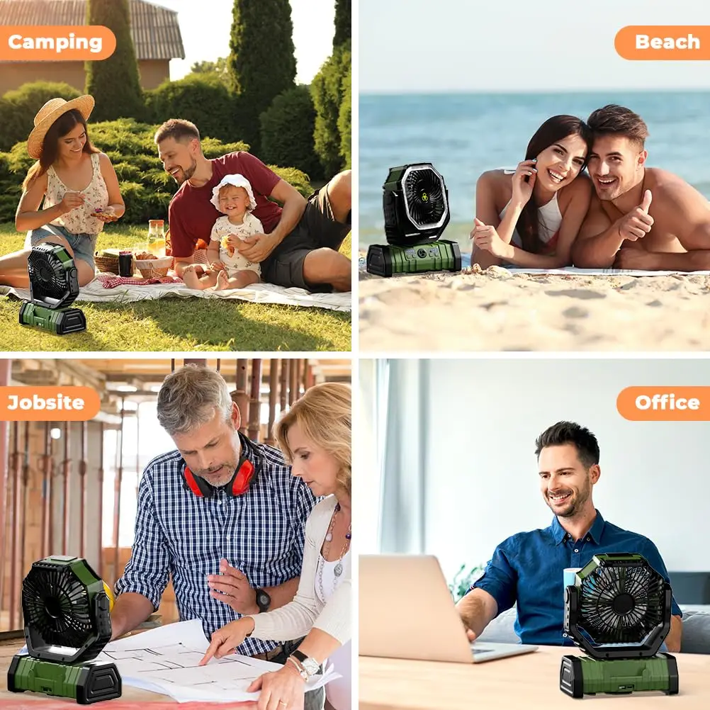 Camping Fan 20000mAh Rechargeable with LED Light Power Bank - Image 4