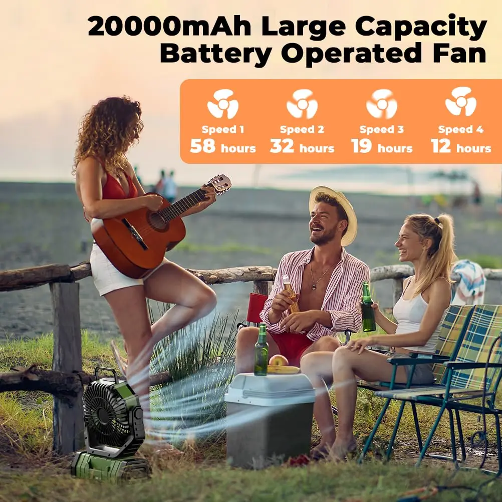 Camping Fan 20000mAh Rechargeable with LED Light Power Bank - Image 5