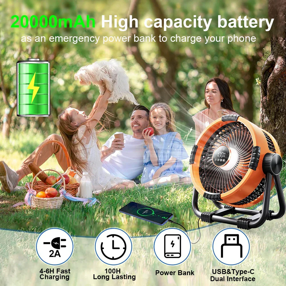 Camping Fan 20000mAh Rechargeable with LED Light Power Bank - Image 5