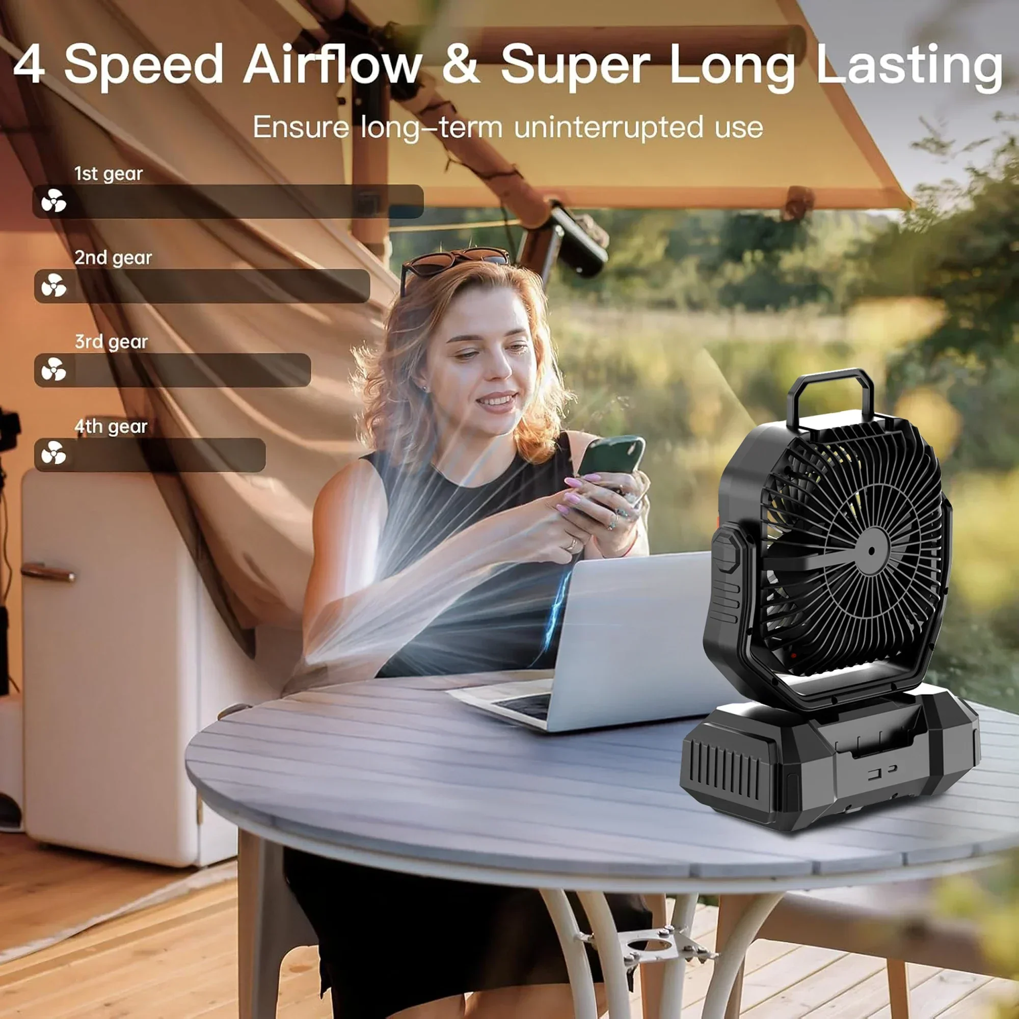 Camping Fan 40000mAh Rechargeable with LED Light Power Bank - Image 3