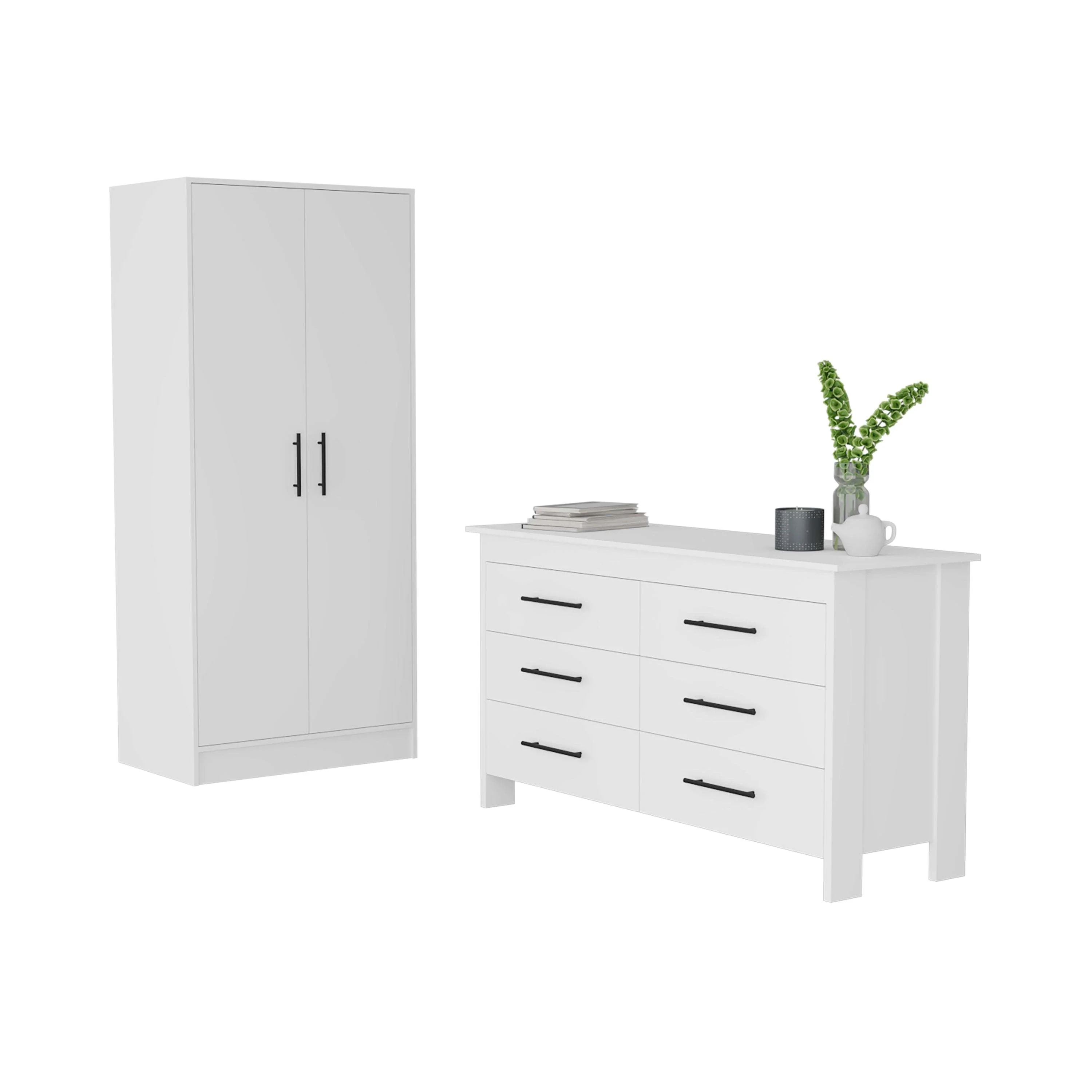 Canaan 2-Piece Bedroom Set, Armoire + Dresser, White - Image 2