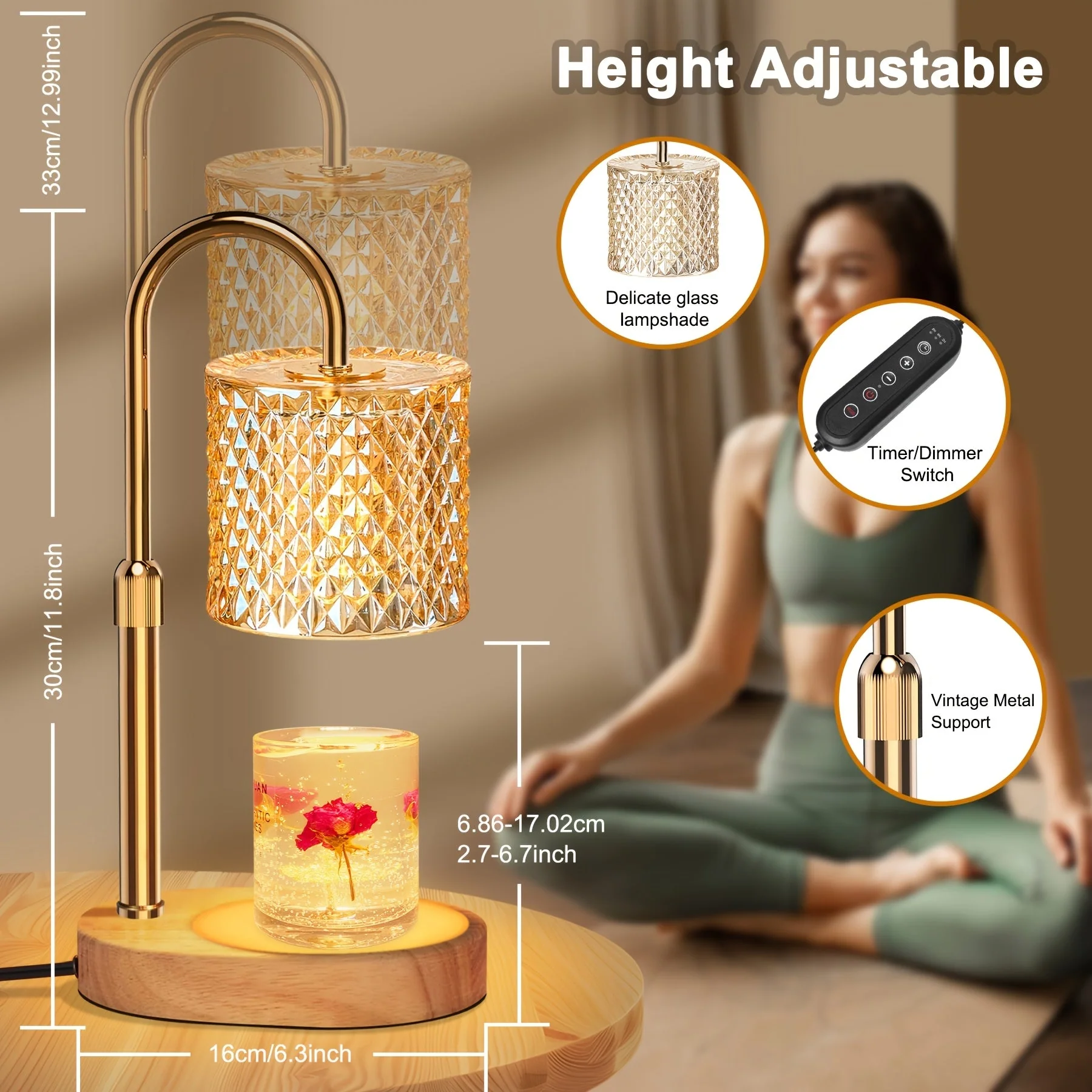 Candle Warmer Lamp with Timer – Dimmable Height Adjustable Wax Melter for Jar - Image 3