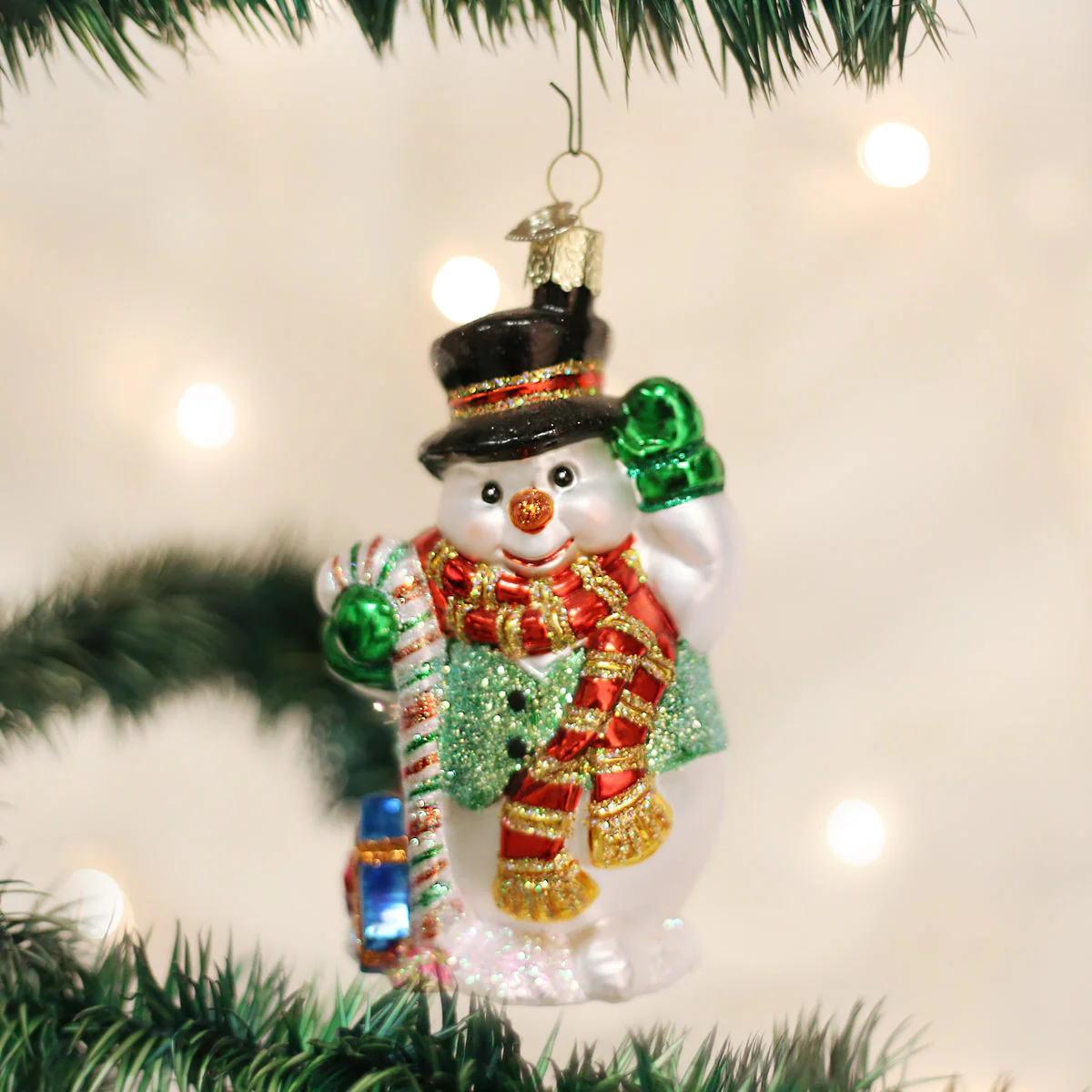 Candy Cane Snowman Christmas Ornament