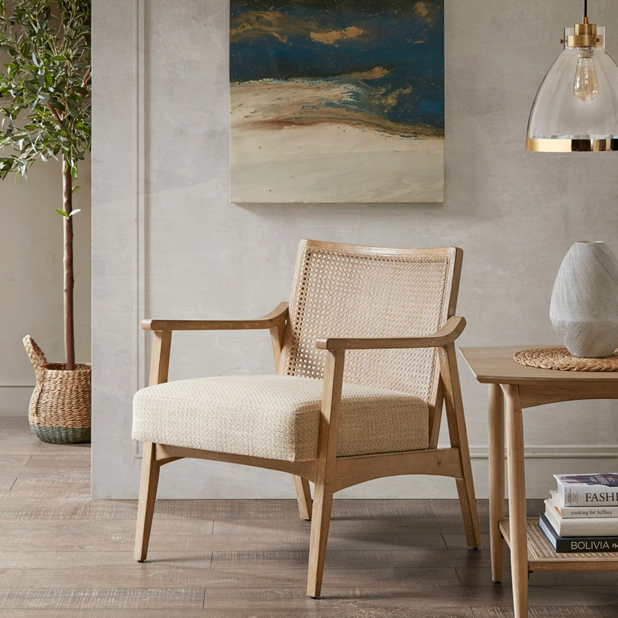 Cane Back Upholstered Accent Chair - Image 2