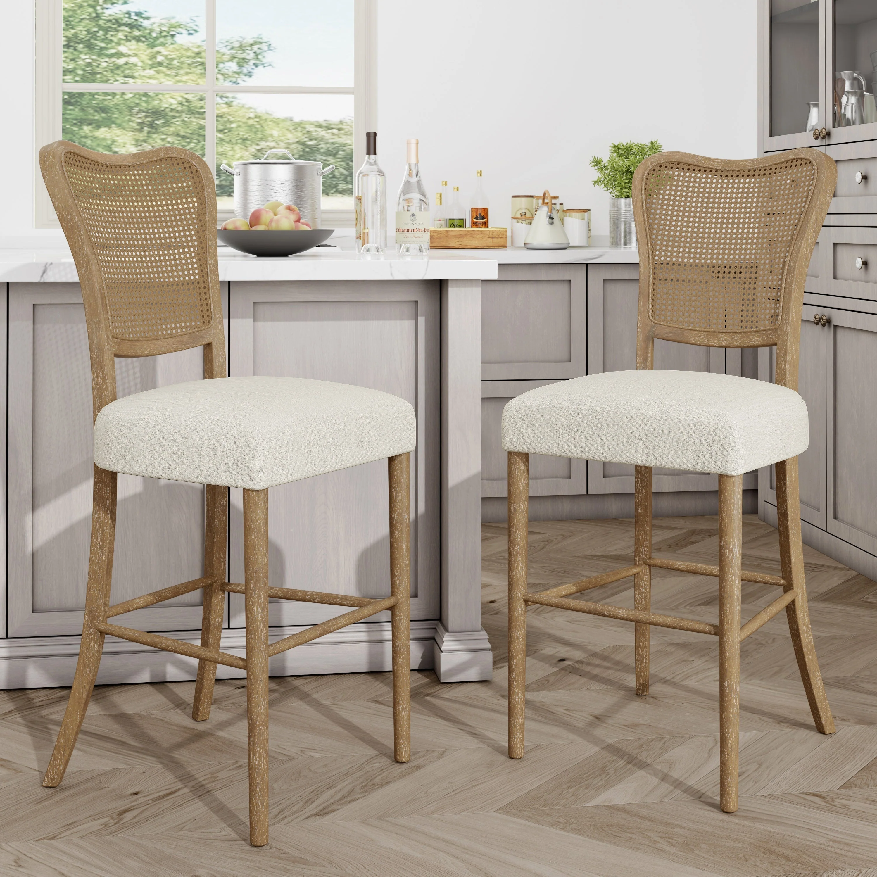 Cane-Back Upholstered Bar Stools Set of 2 - Image 9