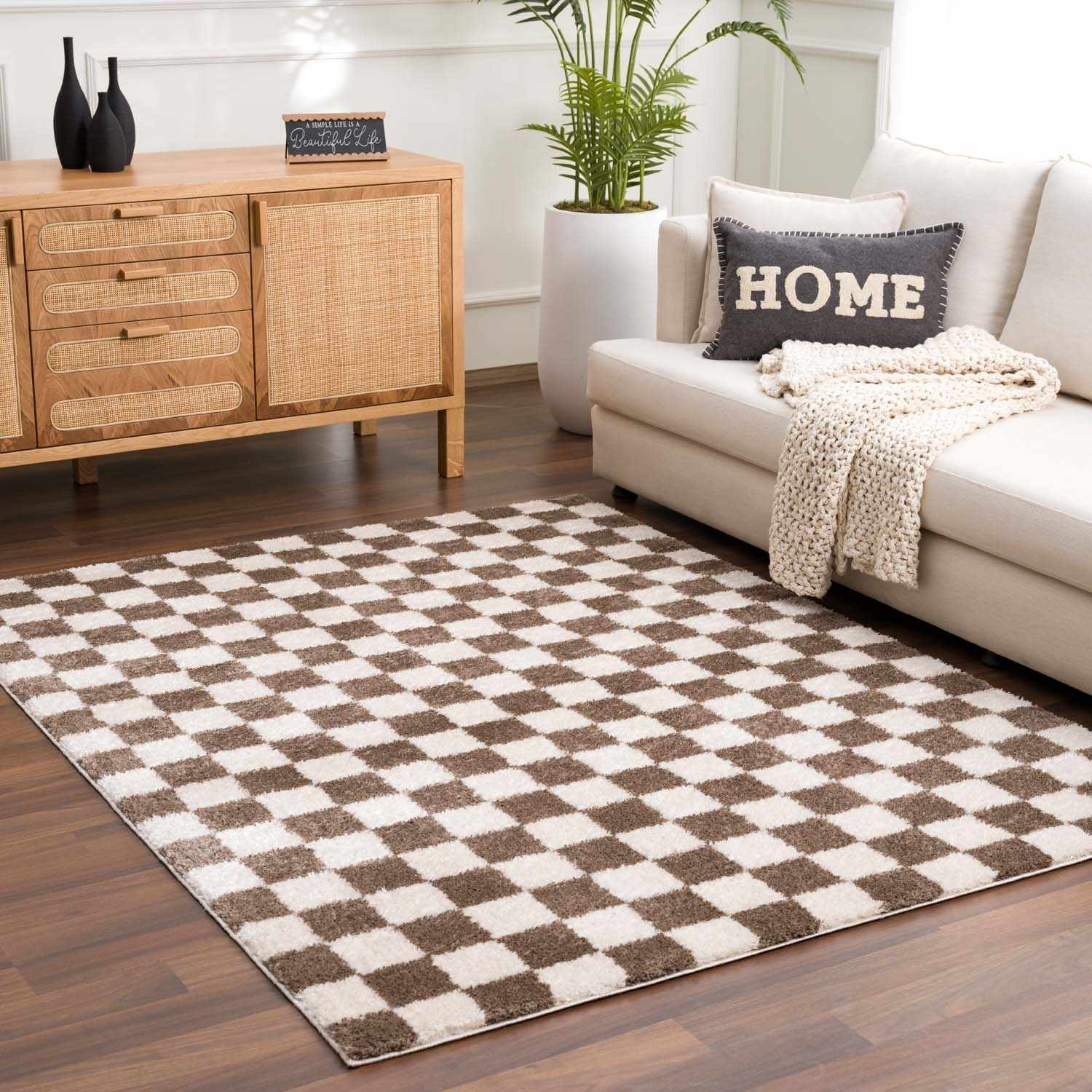 Canika Brown Washable Checkered Area Rug - Image 3
