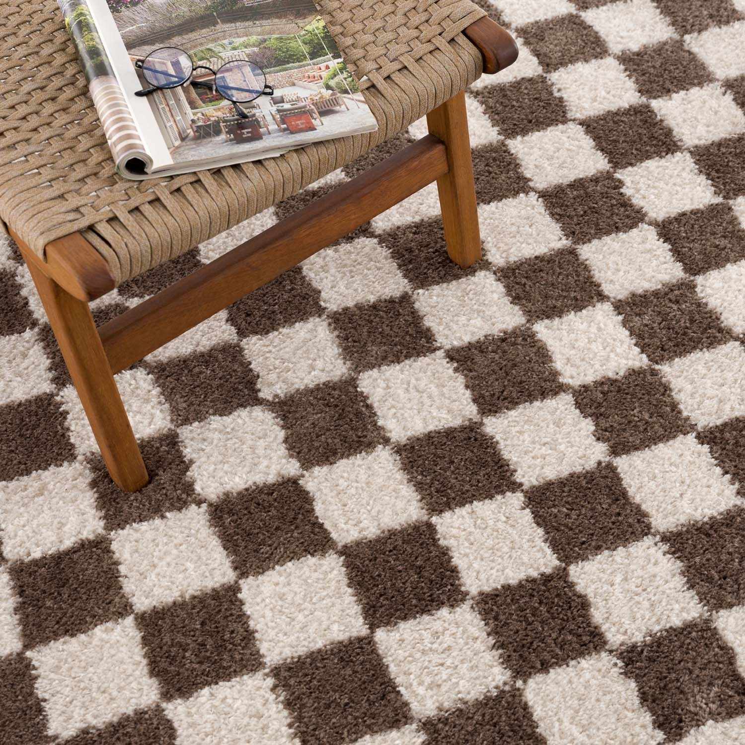 Canika Brown Washable Checkered Area Rug - Image 4