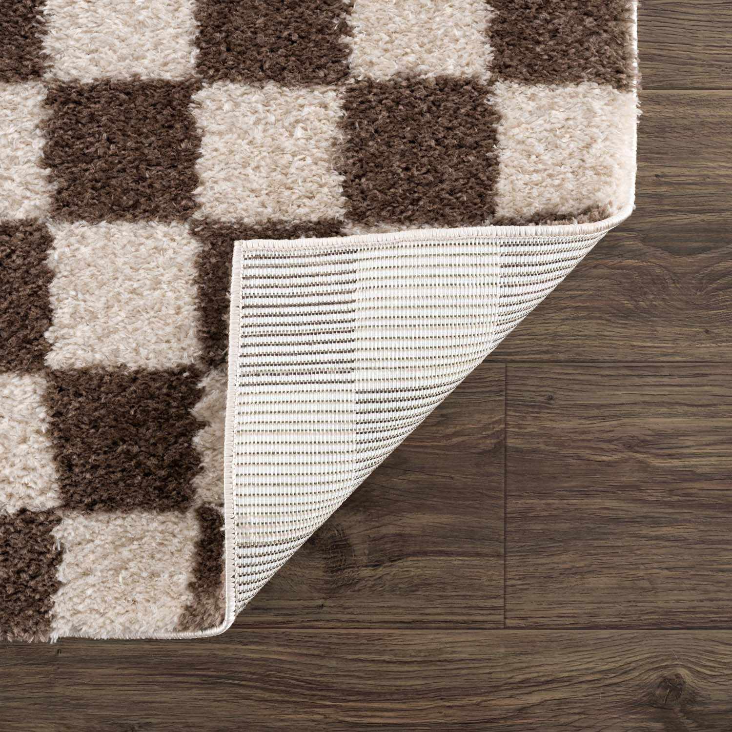 Canika Brown Washable Checkered Area Rug - Image 5