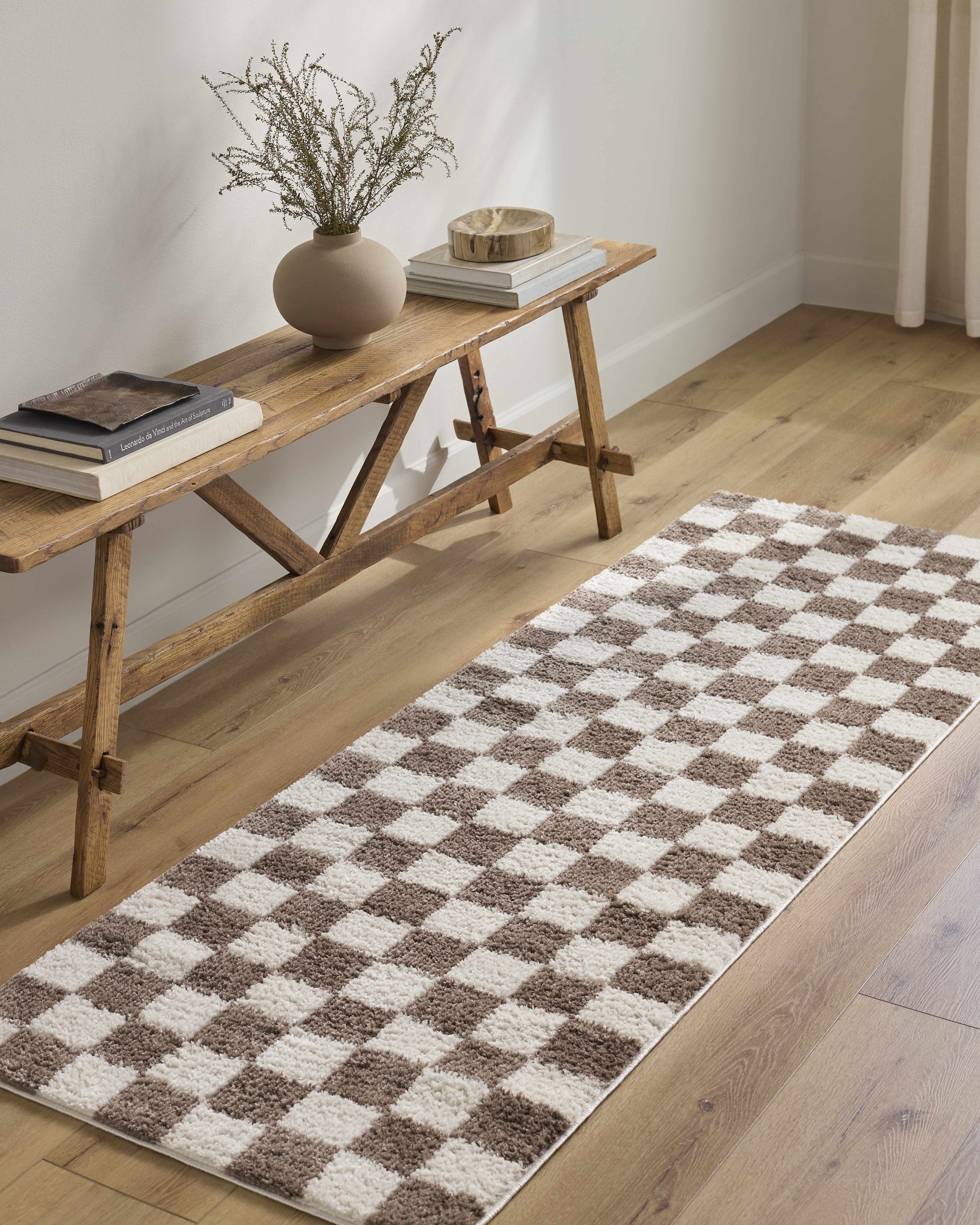 Canika Brown Washable Checkered Area Rug - Image 9