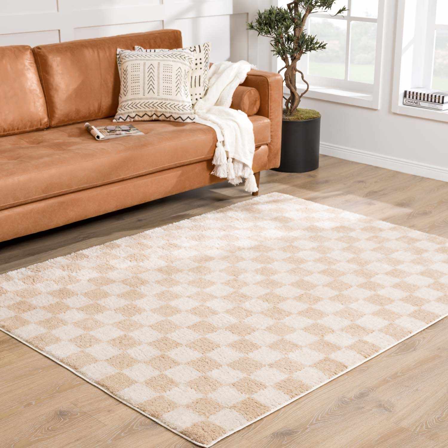 Canika Checkered Cream Washable Area Rug - Image 2