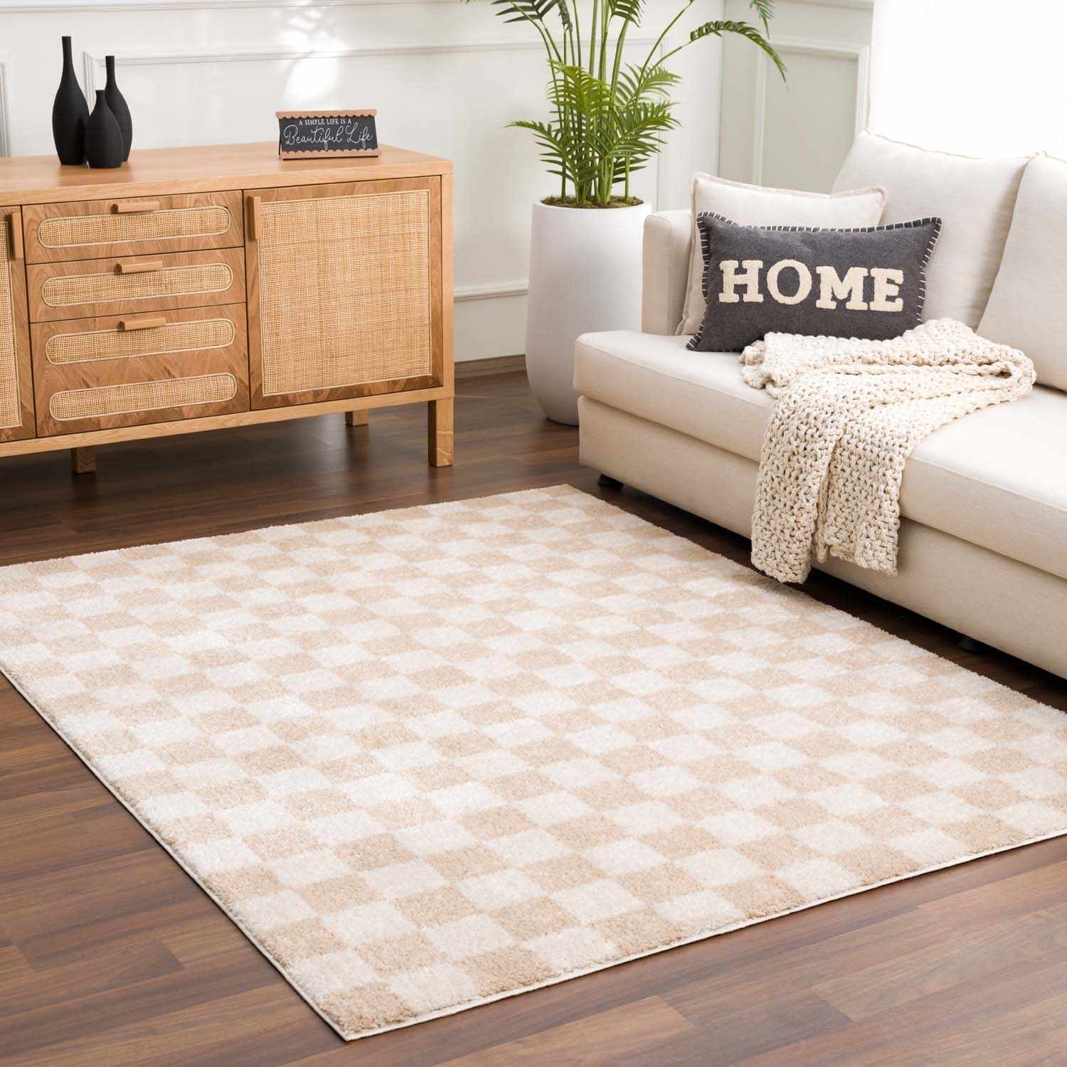 Canika Checkered Cream Washable Area Rug - Image 3