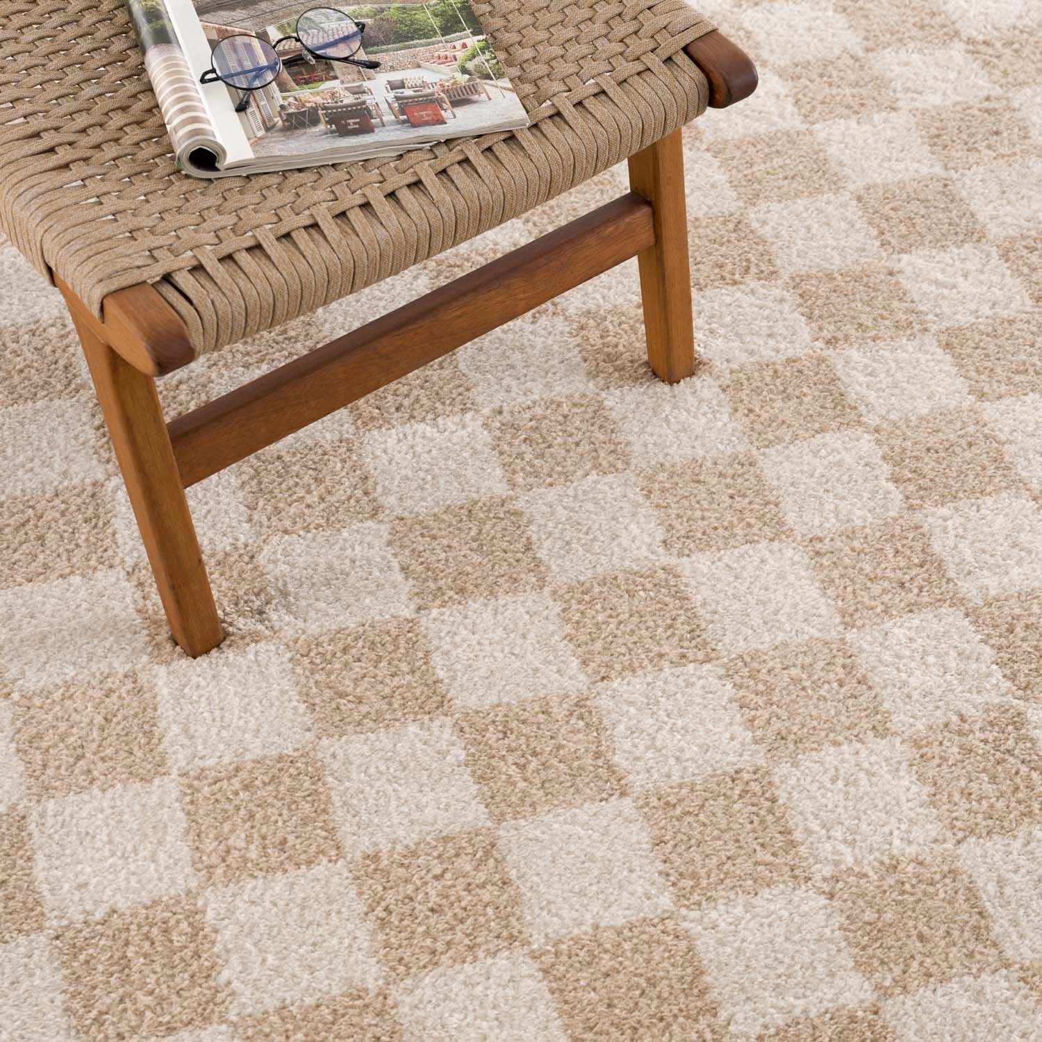 Canika Checkered Cream Washable Area Rug - Image 4