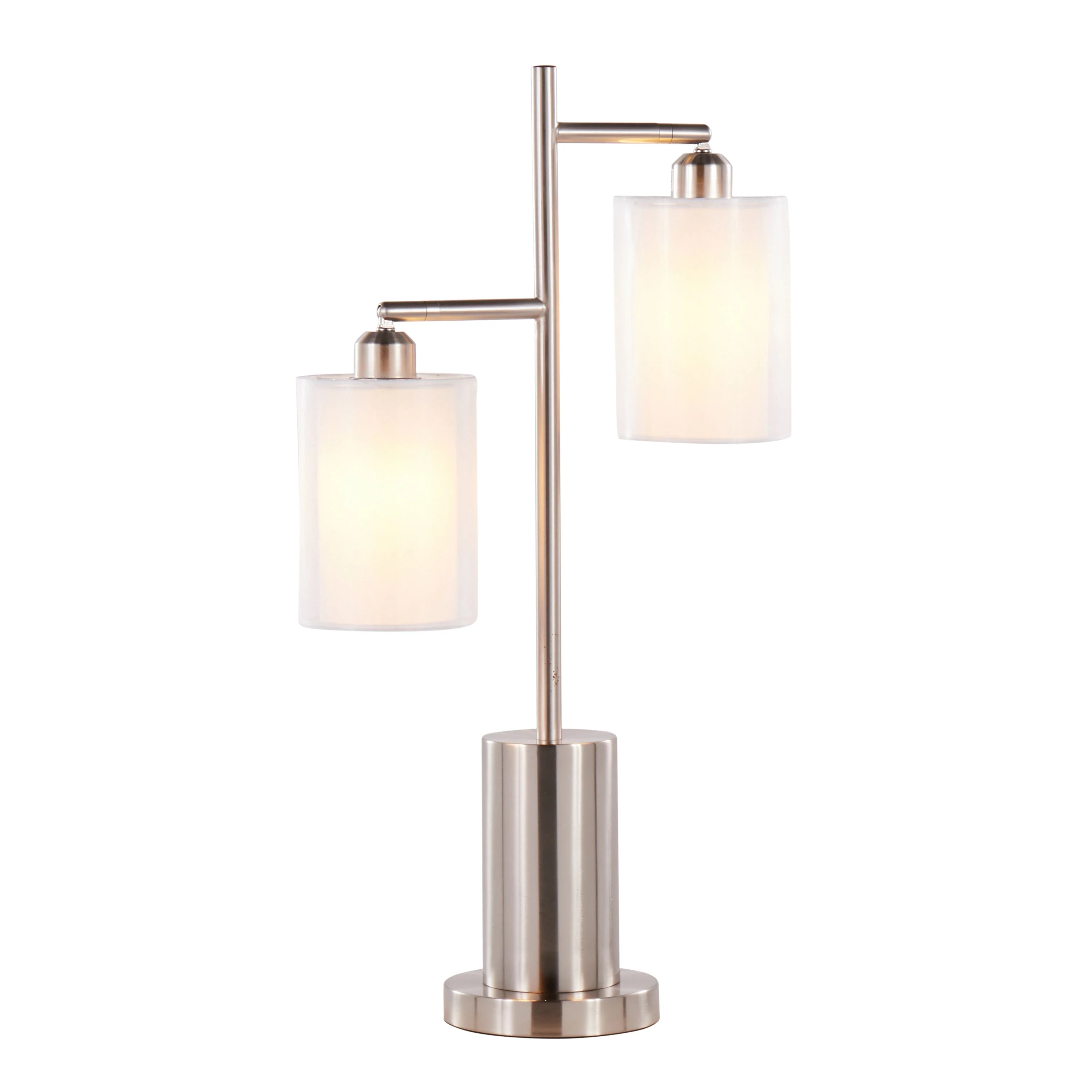 Cannes Contemporary Table Lamp in Nickel Metal with White Shades - Image 2