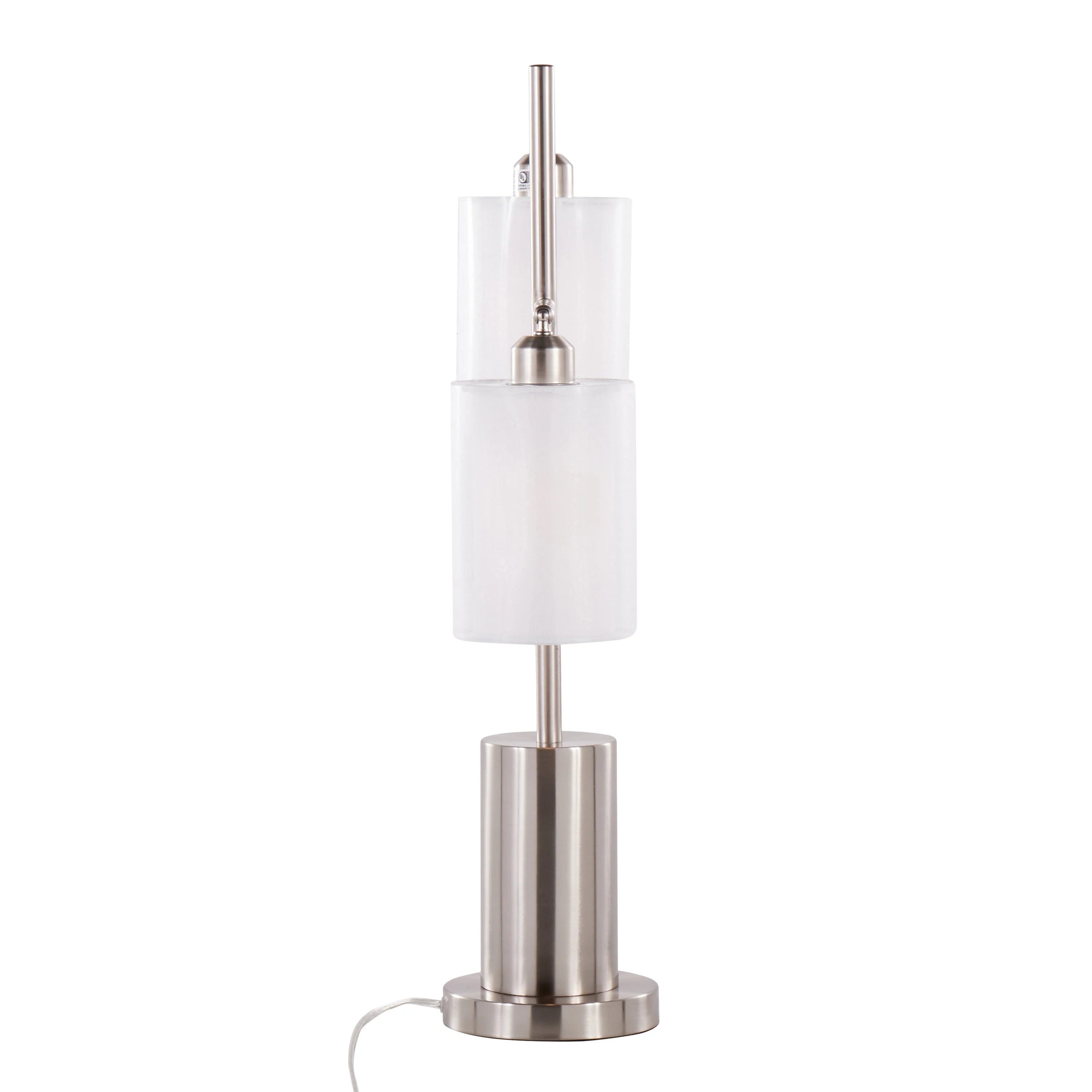 Cannes Contemporary Table Lamp in Nickel Metal with White Shades - Image 3
