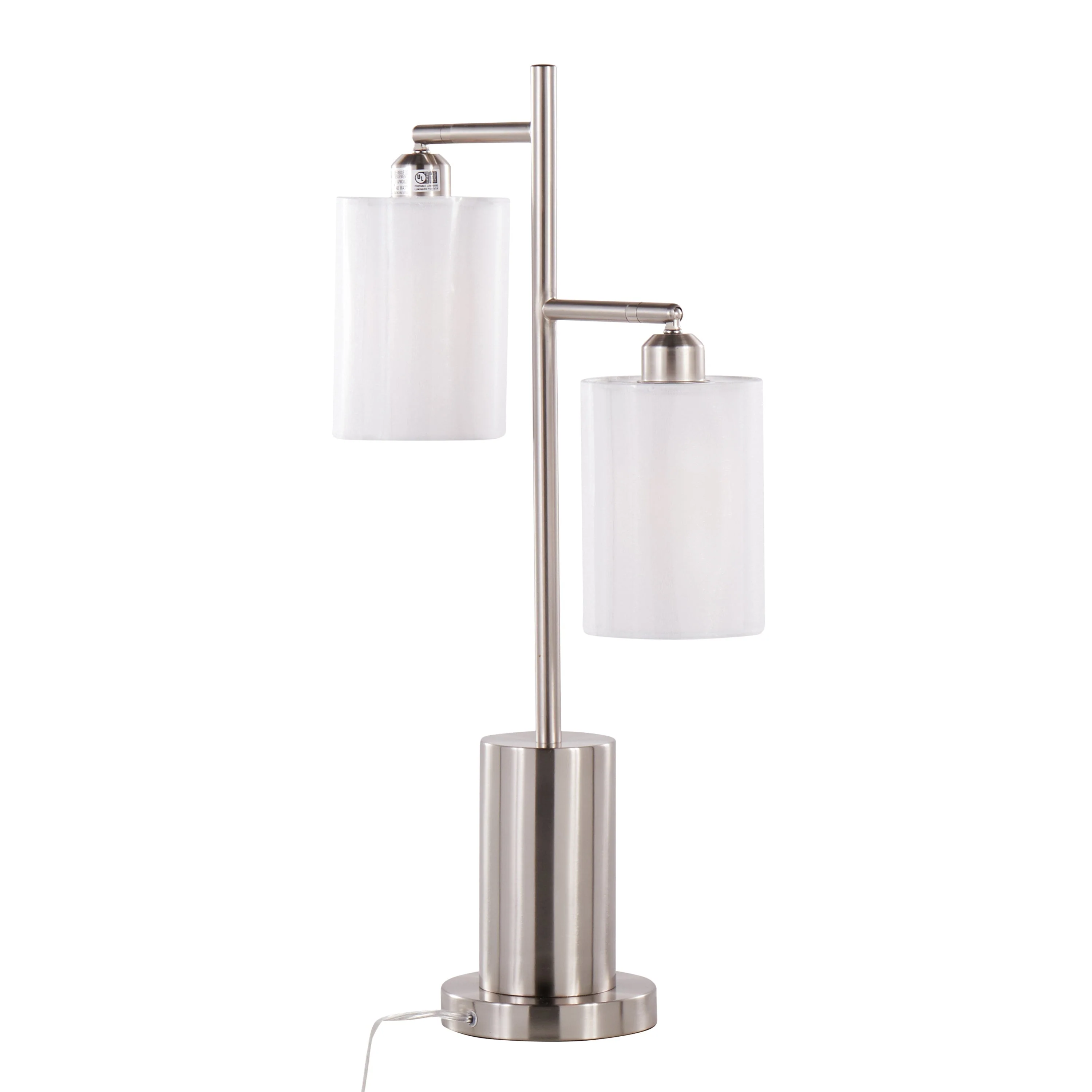 Cannes Contemporary Table Lamp in Nickel Metal with White Shades - Image 4