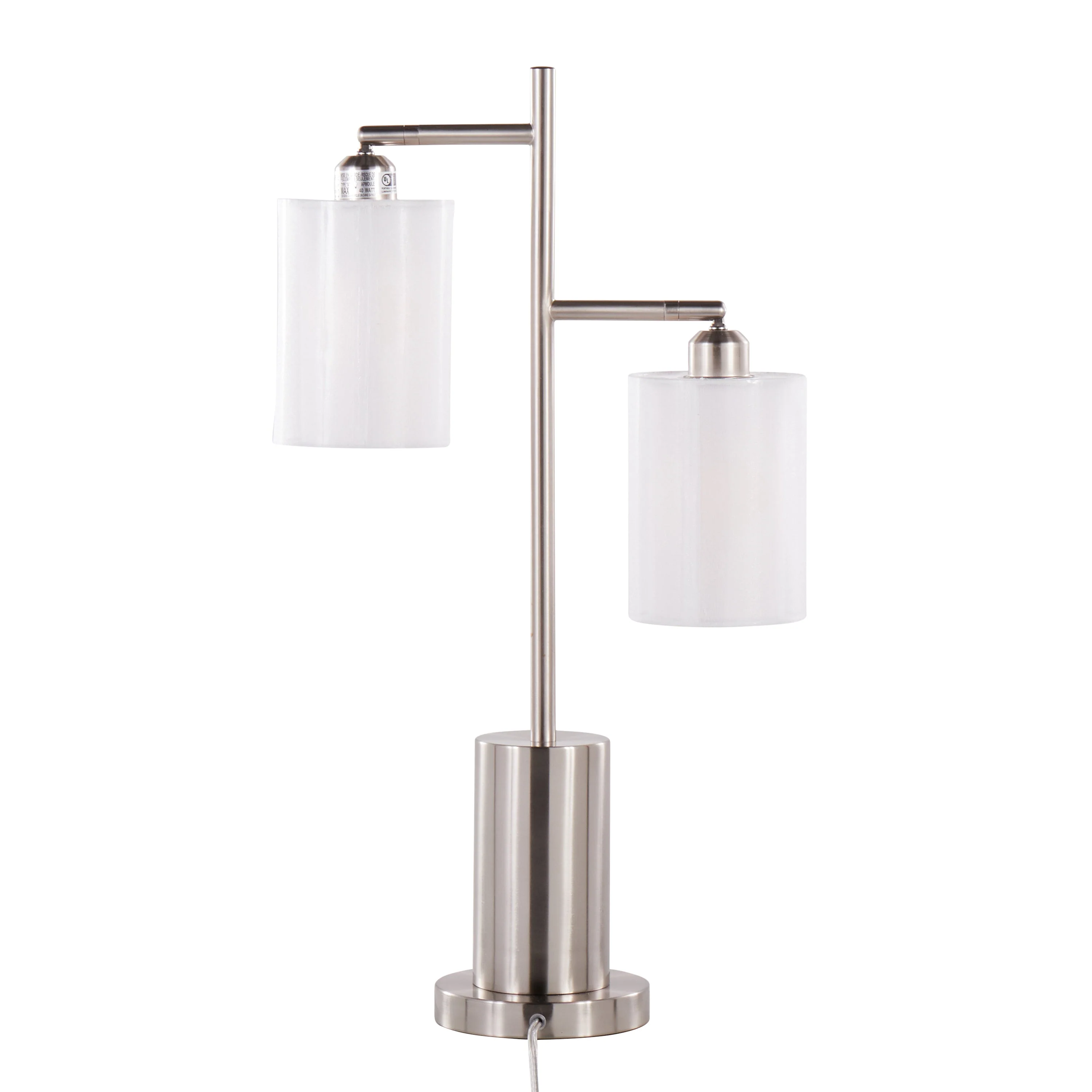 Cannes Contemporary Table Lamp in Nickel Metal with White Shades - Image 5