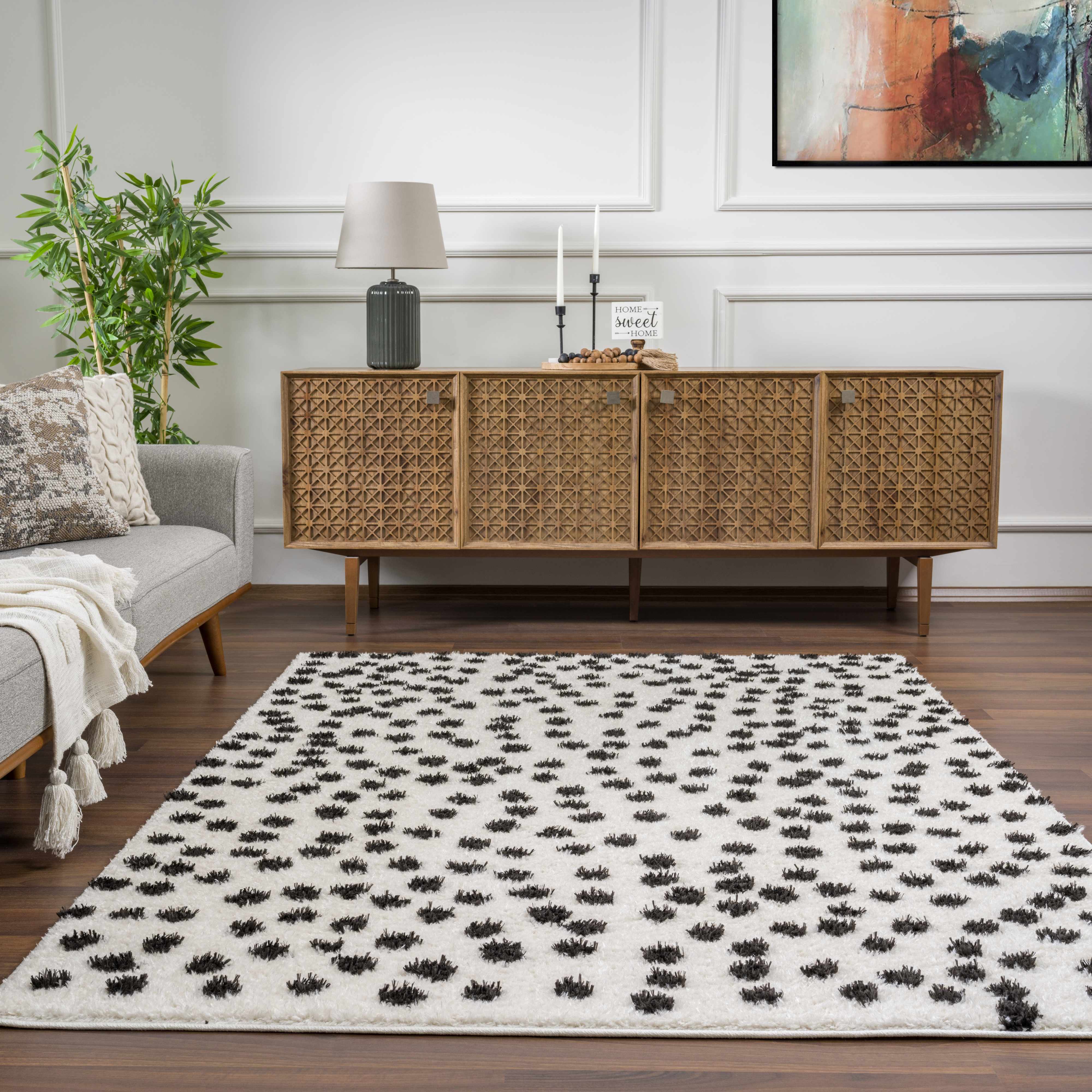 Cansu Black & White Dotted Area Rug - Image 12