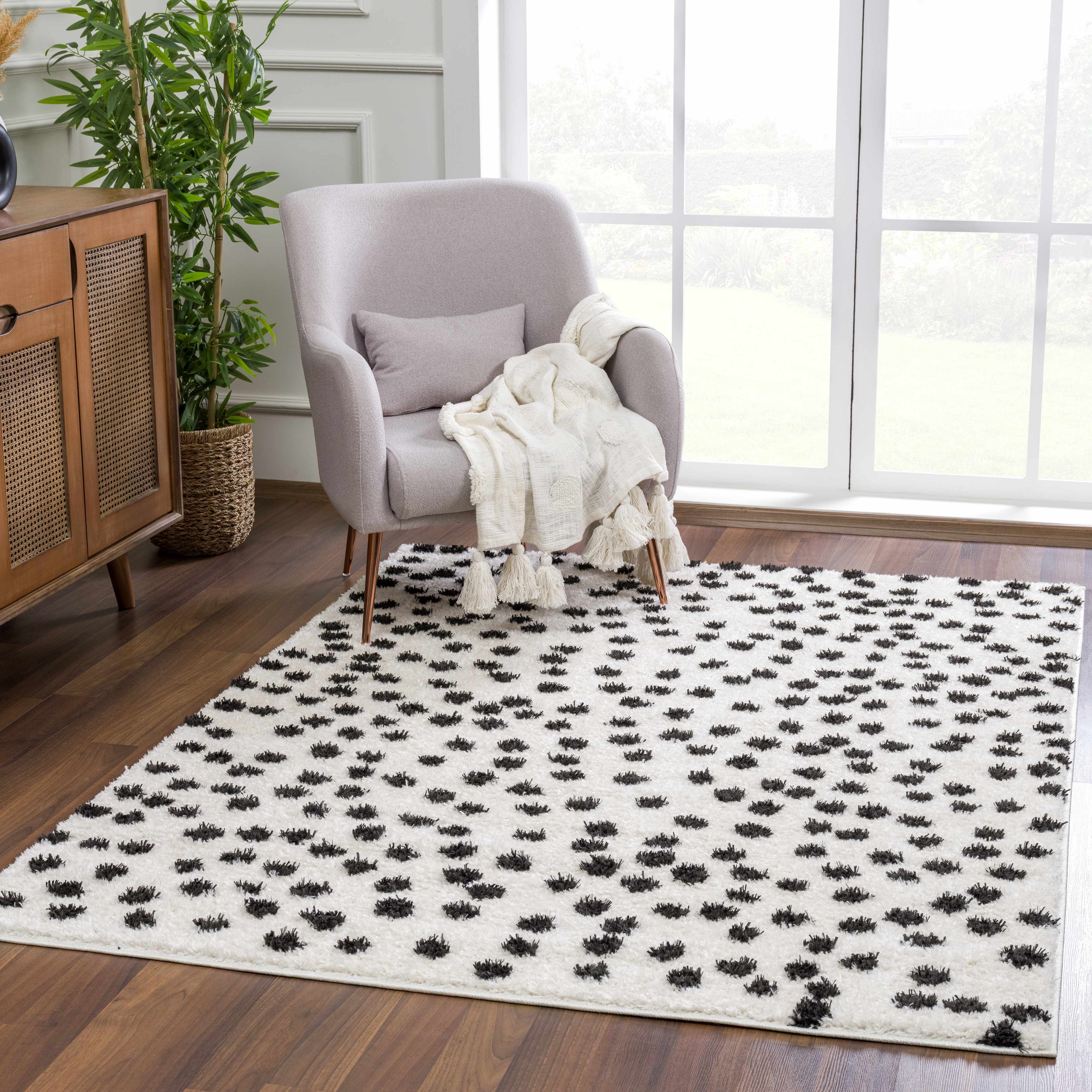 Cansu Black & White Dotted Area Rug - Image 3