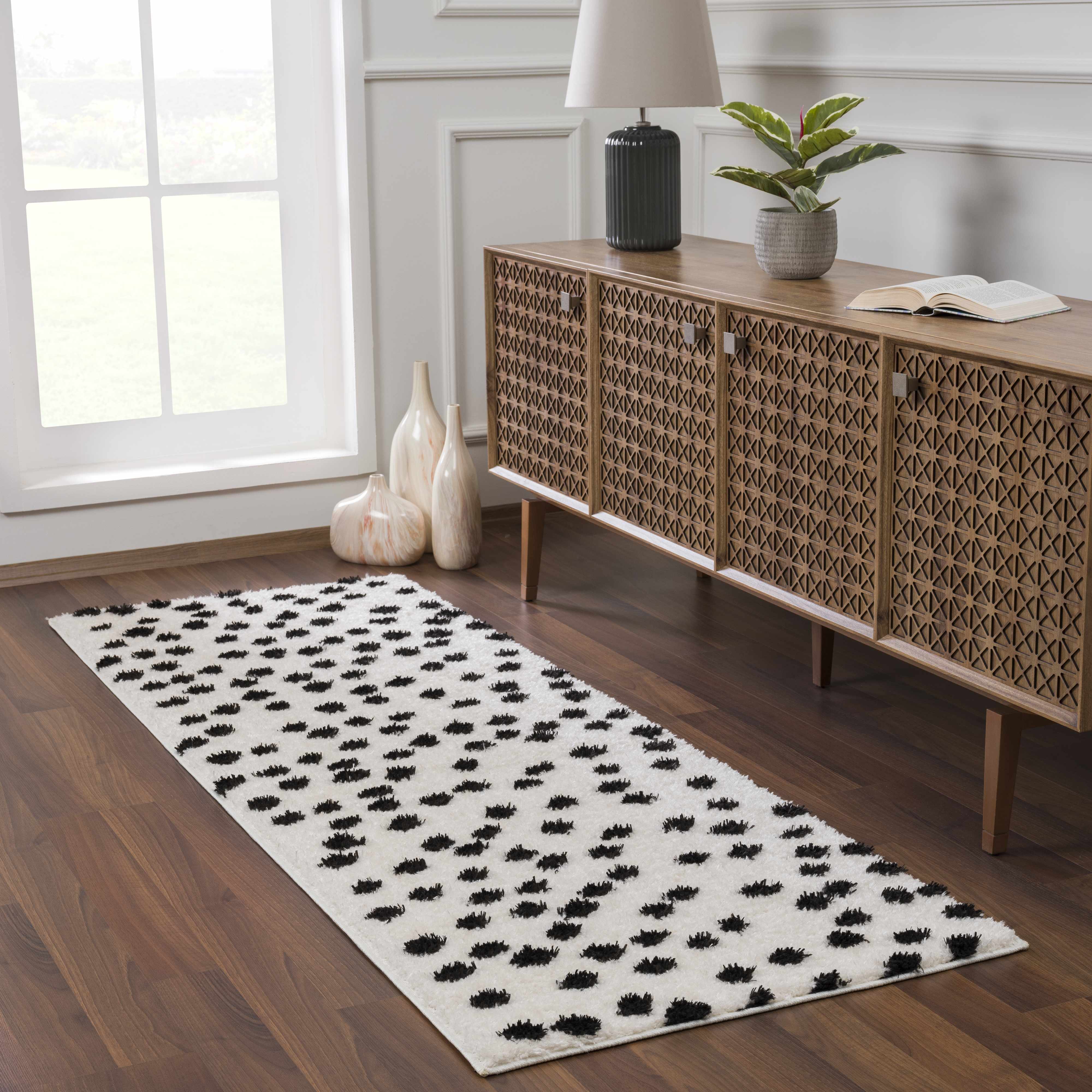 Cansu Black & White Dotted Area Rug - Image 4