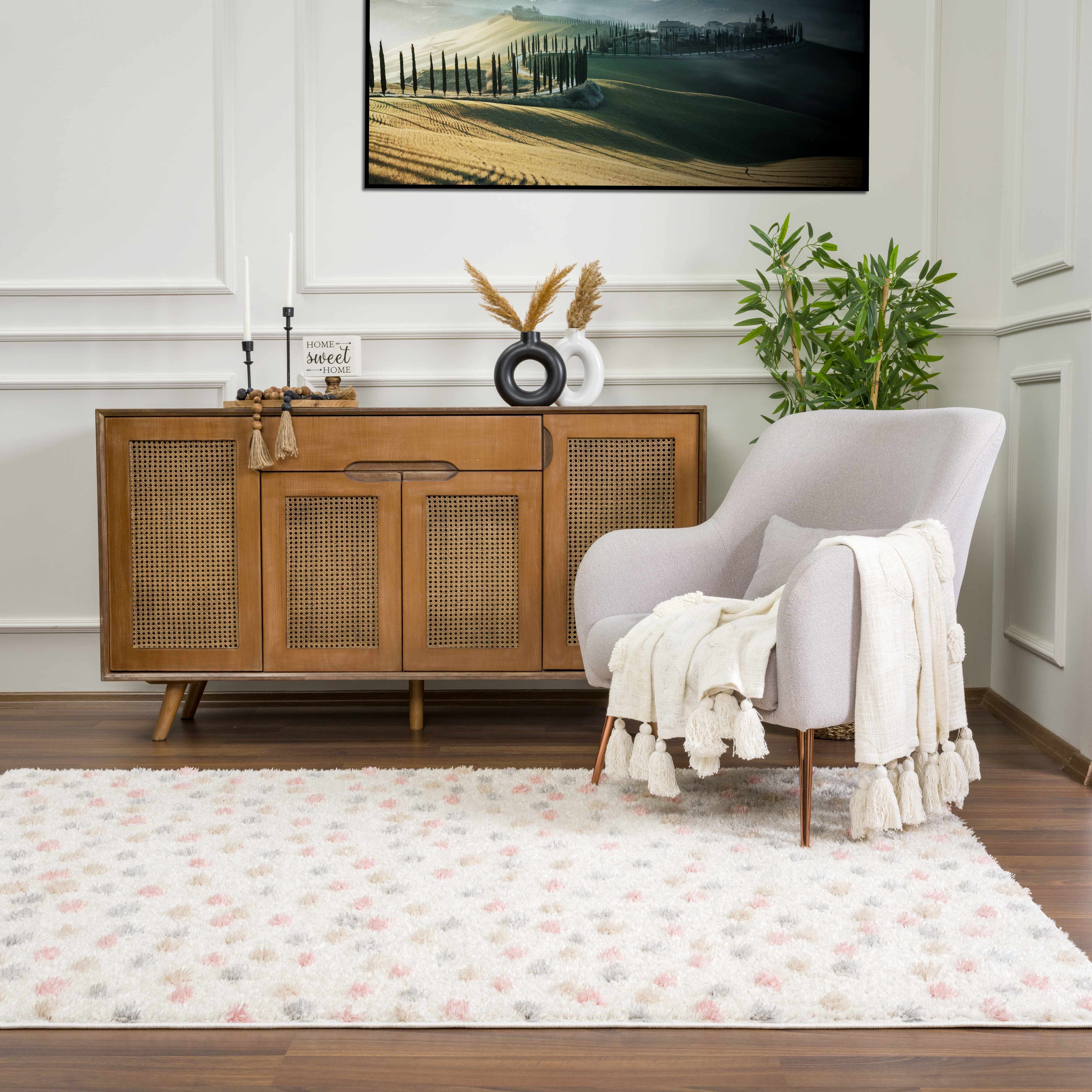Cansu Pink & Cream Dotted Area Rug - Image 12