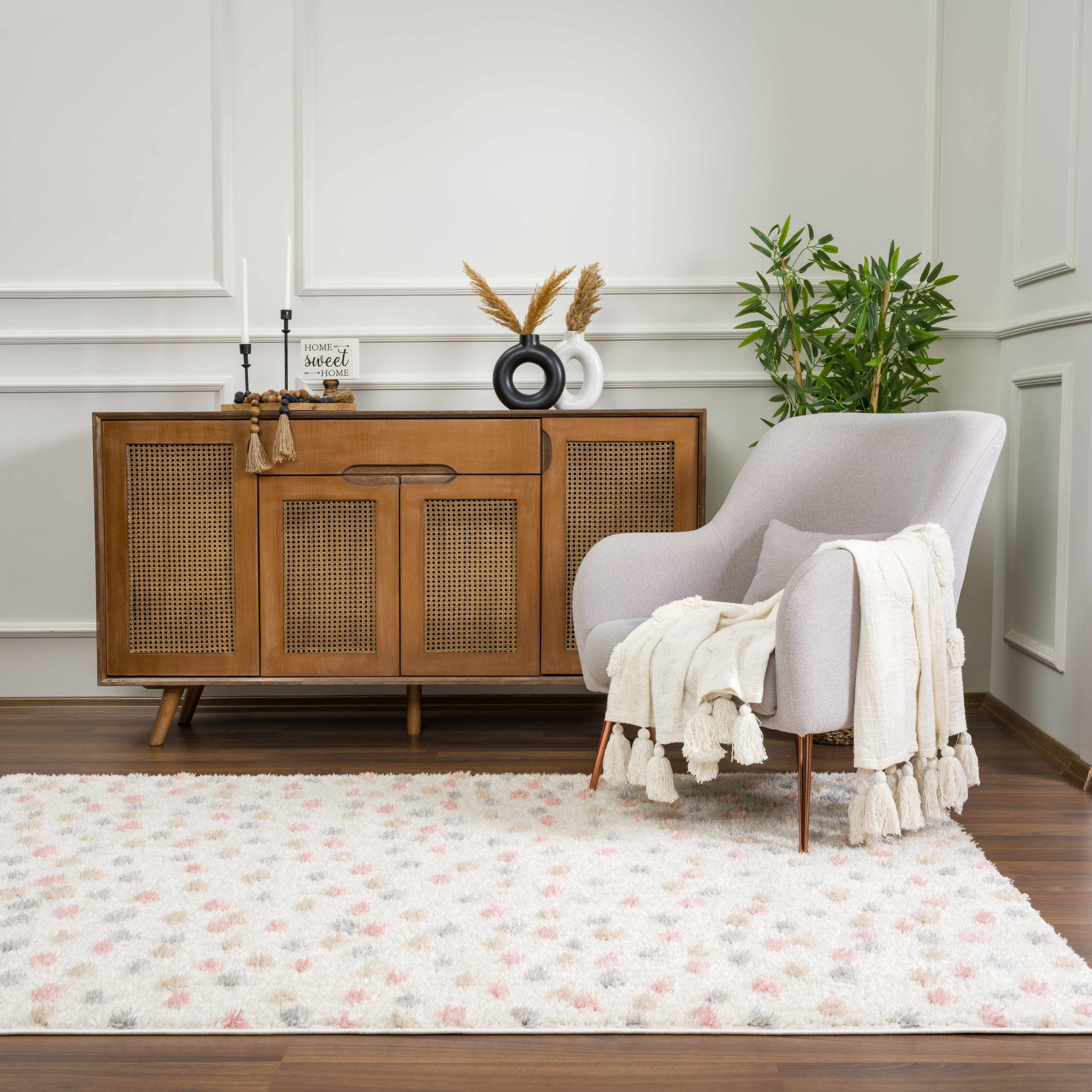 Cansu Pink & Cream Dotted Area Rug - Image 18