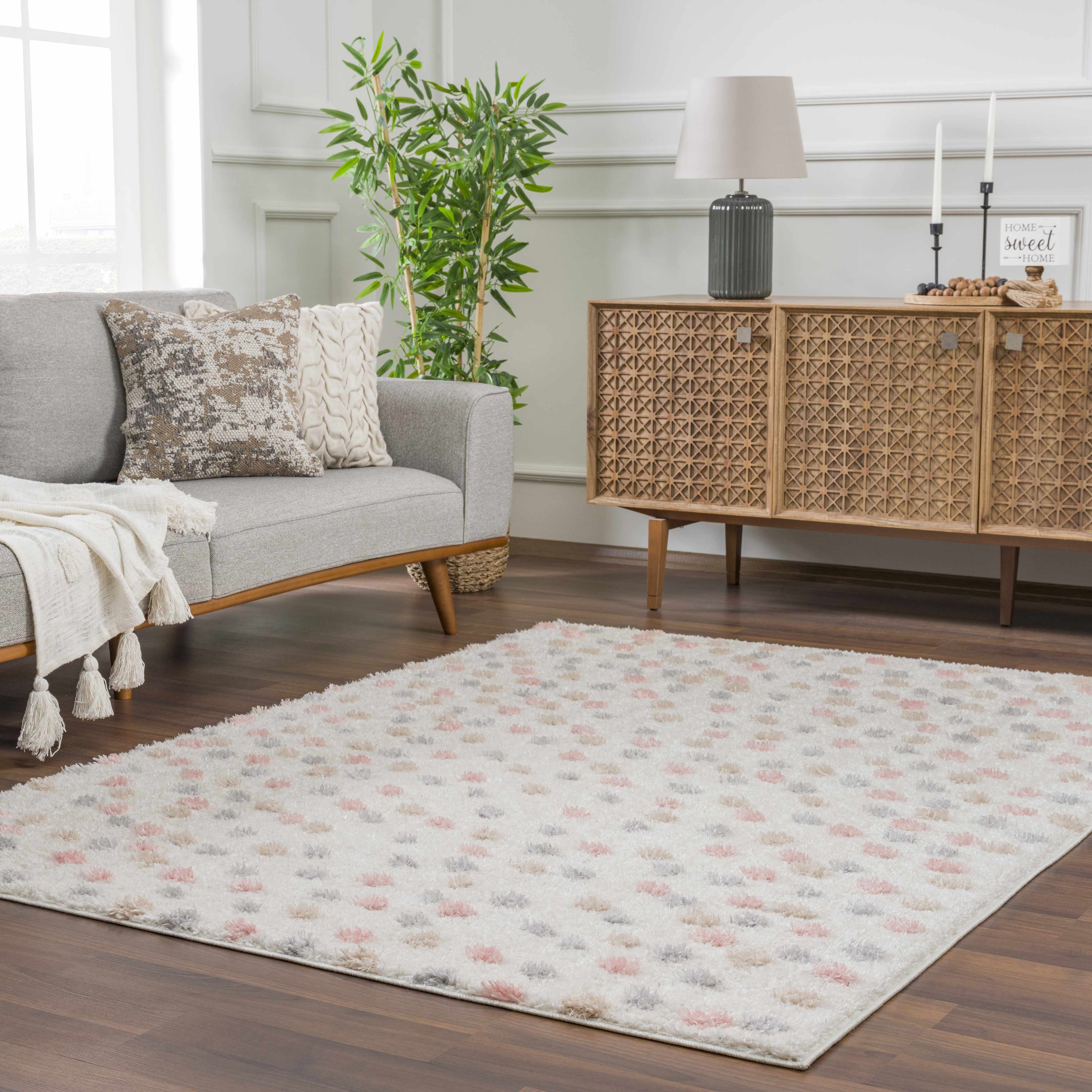 Cansu Pink & Cream Dotted Area Rug - Image 19